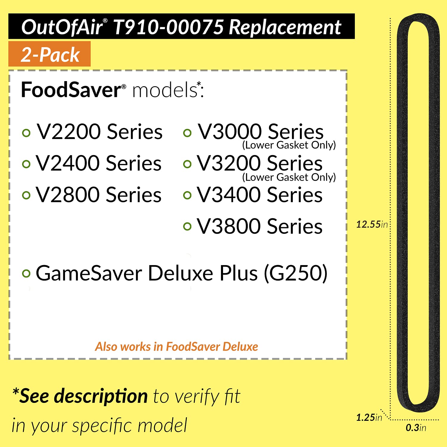 OutOfAir Upper and Lower Gasket Replacements for FoodSaver Vacuum Sealers - 2 Foam Gaskets, Rubber, Black, Fits V2200-V3200 Series