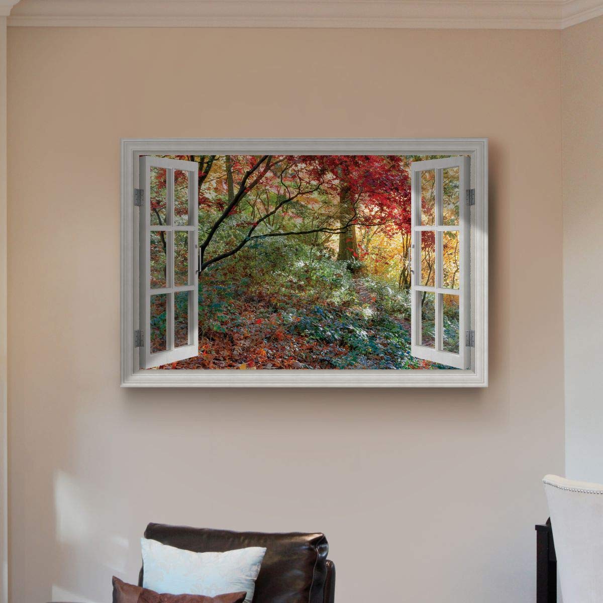 Renditions Gallery Nature Canvas Wall Art Home Paintings Artwork Colorful Autumnal Forest Botanical Window View Modern Romantic Decorations for Bedroom Office Kitchen Prints - 18''x27'' LT21