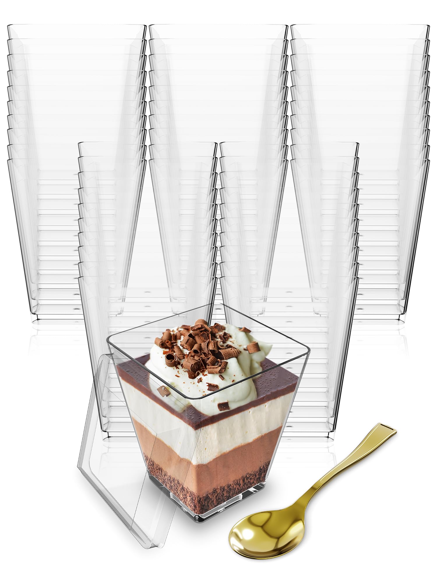 Mini Dessert Cups With Lids And Spoons (100 Pack) (Gold Spoons) - 5 Oz Plastic Parfait Cups With Lids Reusable - Plastic Dessert