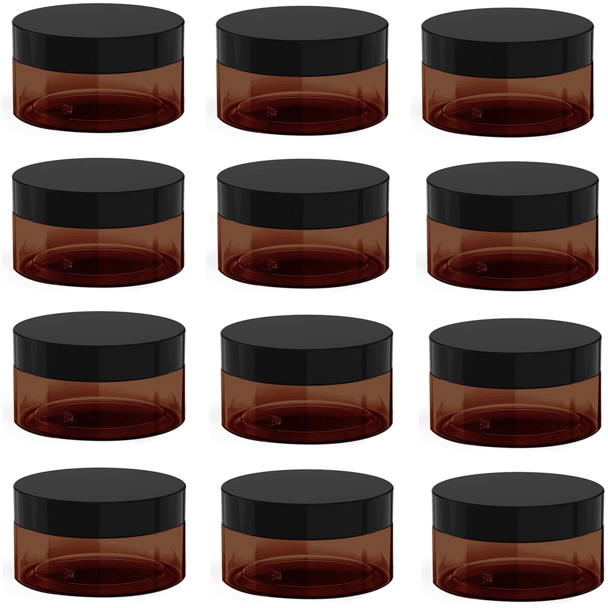 4 Oz Amber Plastic Cosmetic Jars Leak Proof Container With Black Lid For Cream, Lotion, Powder, Ointment, Beauty Products Etc, 1