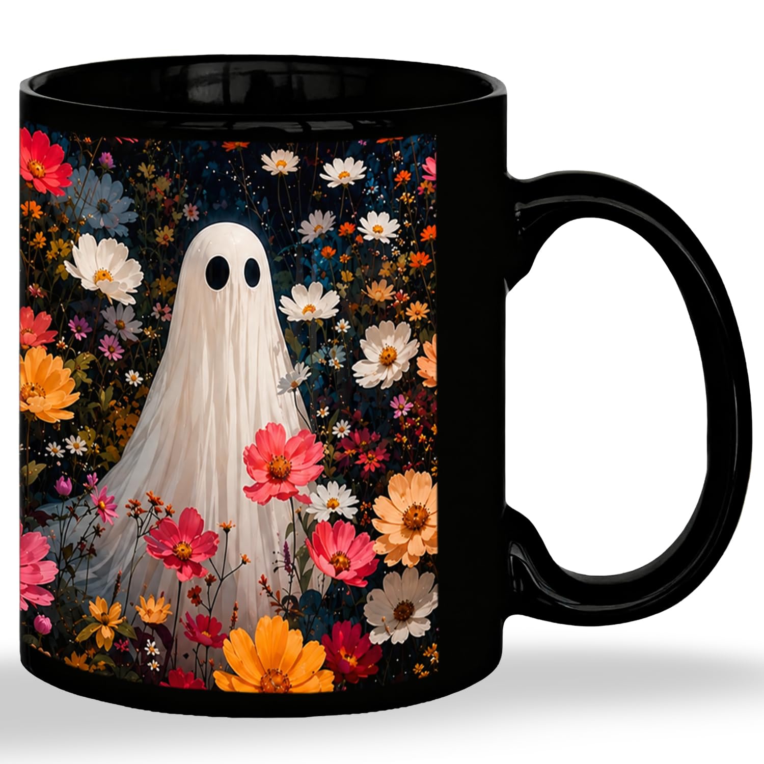 MKIJUHB Dark Wildflower Ghost Halloween Mug