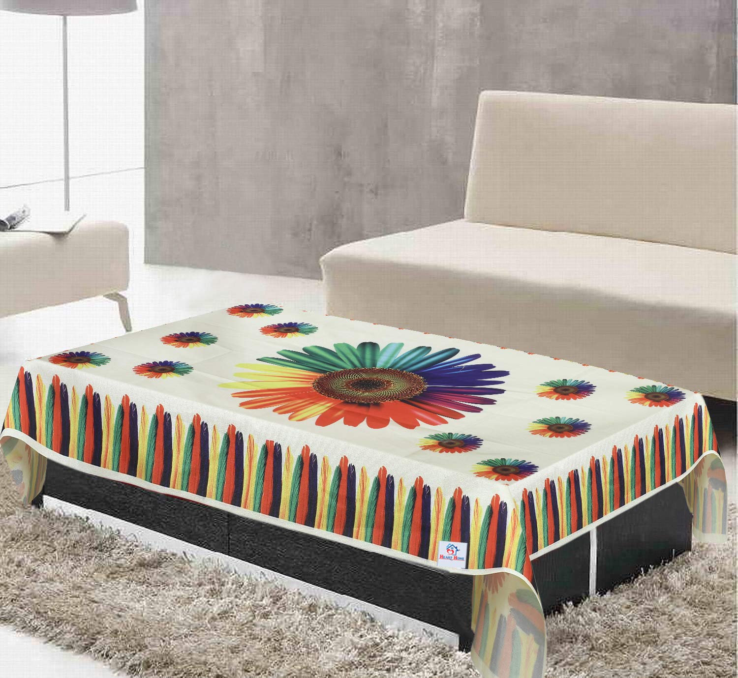 Heart Home Flower Print Jute 4 Seater Dining Table Cover, GoldHEART11611, Standard