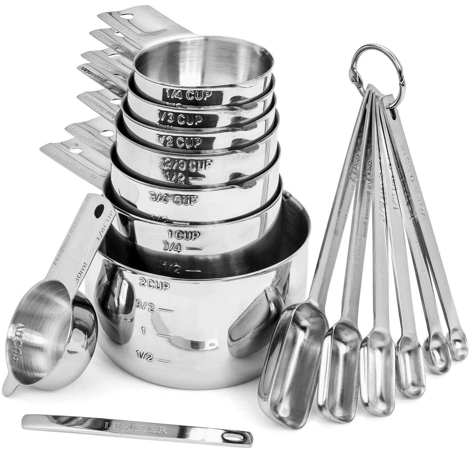 Hudson Essentials Stainless Steel Measuring Cups And Spoons Set (15 Piece Set)