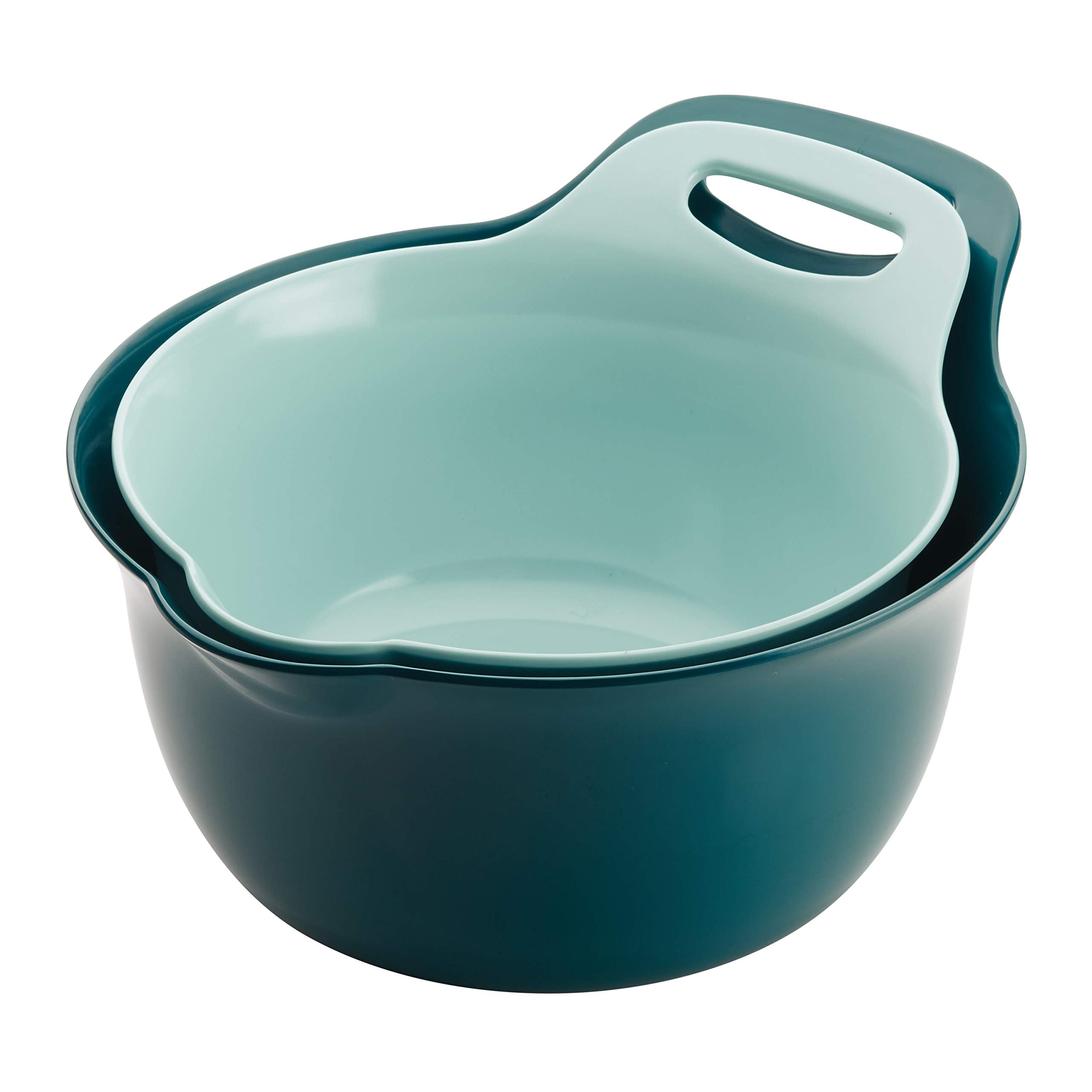 Rachael Ray Nesting Mixing Bowl Set - 2 & 3 Quart, Light Blue & Teal, Stackable with Pour Spouts and Handle, Model 47644