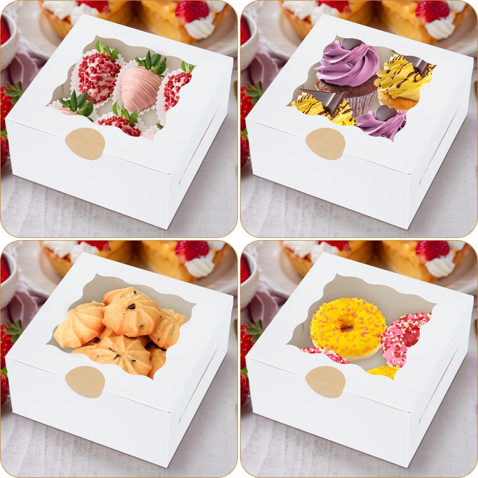 Hawhawtoys 60 Pcs Bakery Boxes With Window, 6 X 6 X 3 Inches, White Cookie Boxes Pastry Boxes For Baked Goods (White)