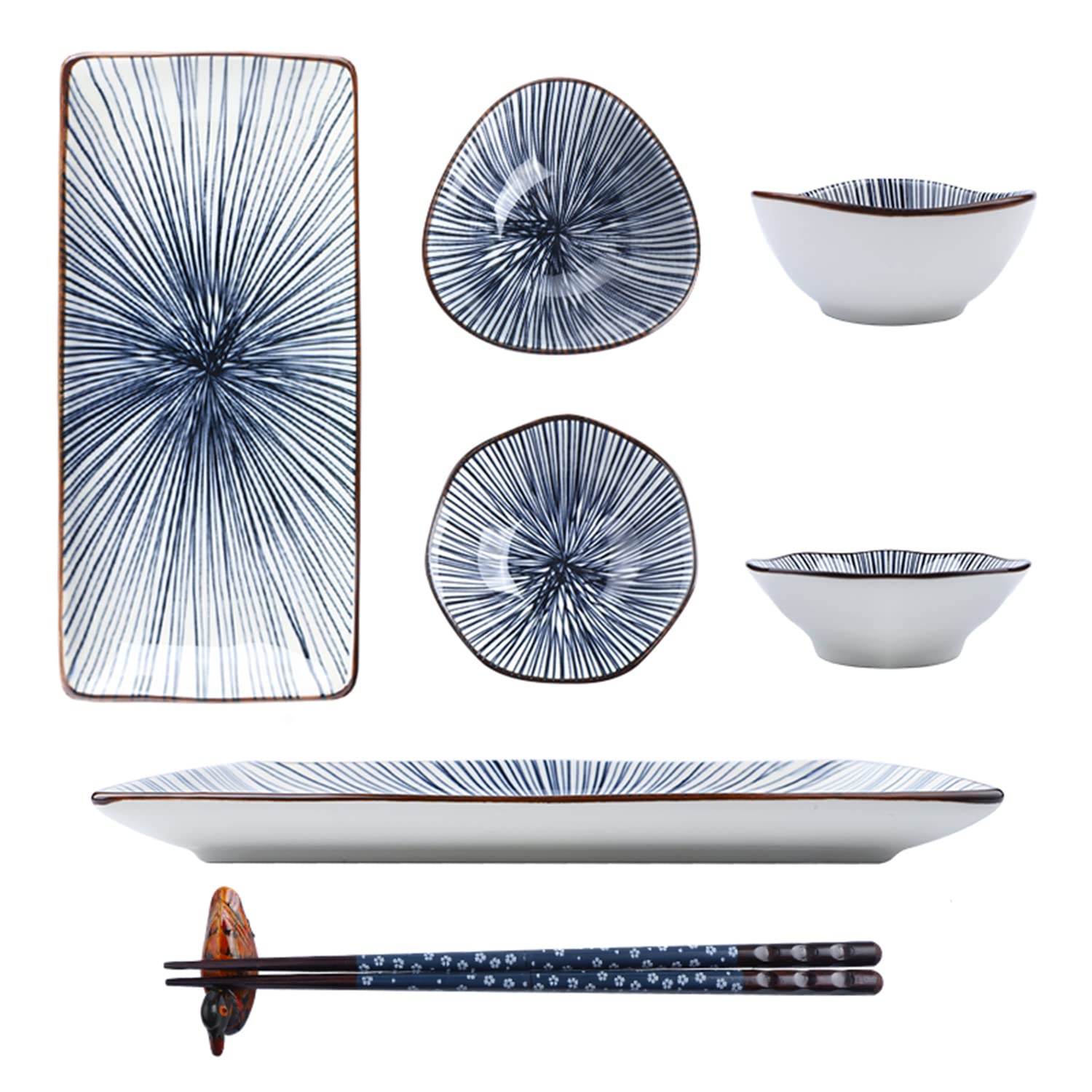 Artcome 10 Pcs Japanese Style Ceramic Sushi Plate Dinnerware Set For Wedding Housewarming - 2 Sushi Plates, 2 Sauce Dishes, 2 Sn
