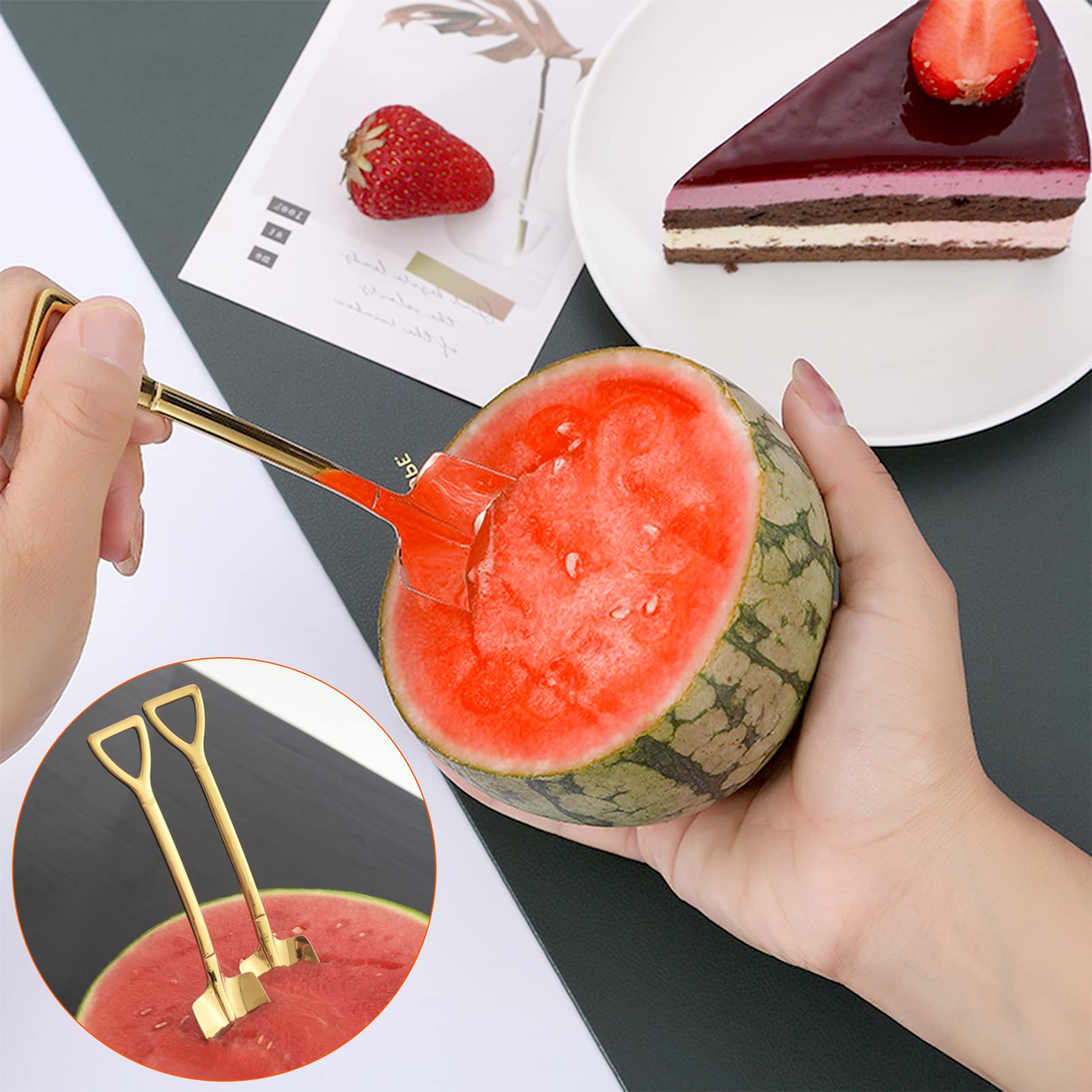 10Pcs Gold Shovel Shape Spoons, Stainless Steel Tea Spoon Coffee Spoon Dessert Spoon, Mini Cute Mixing Spoon Sugar Spoon Cake Sp