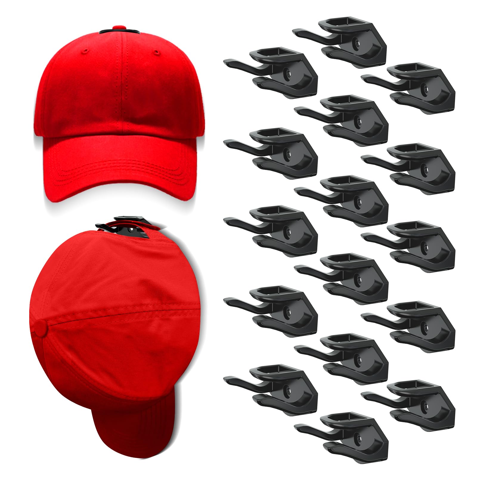 Kovspo Adhesive Hat Hooks For Wall (16-Pack), Hat Rack For Baseball Caps, Strong Hat Organizer, Minimalist Hat Display, Hat Hang