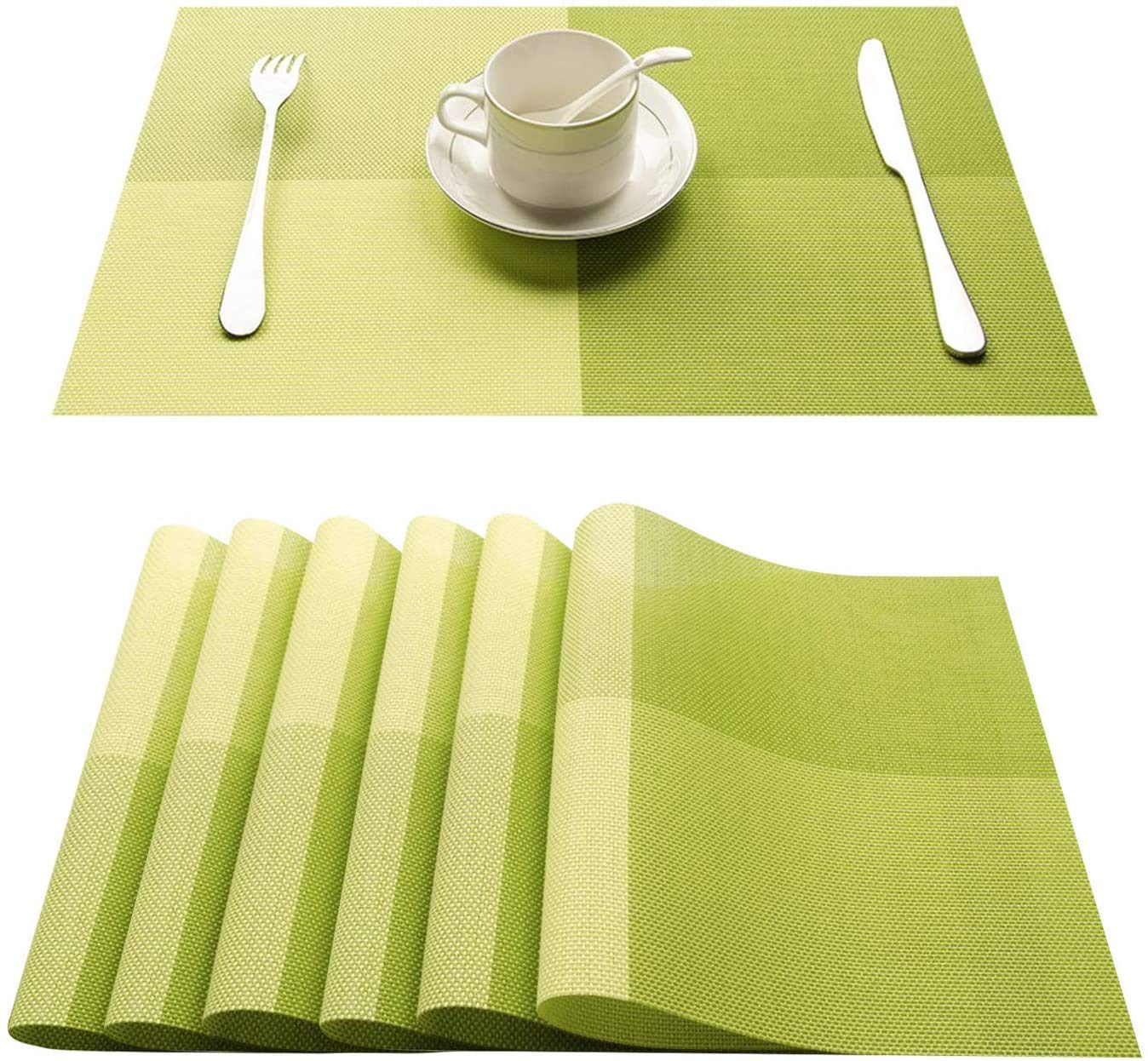 EARTHCONE Heat Resistant Easy to Clean Placemats for Dining Table, NonSlip Dining Table Mats, Washable Kitchen Table Mats (Gree