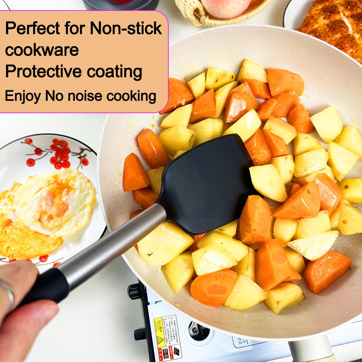 Klaqqed 5Pcs Silicone Spatula Heat Resistant Long Large Spatulas Set For Nonstick Cookware, Rubber Pancake Fish Turner Spatula F