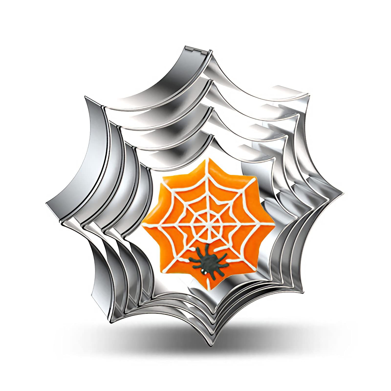 Spider Web Cookie Cutter Set - 4 Pieces Metal Different Sizes Spider Web Cobweb Shaped Cookie Cutters Fondant Biscuit Molds For