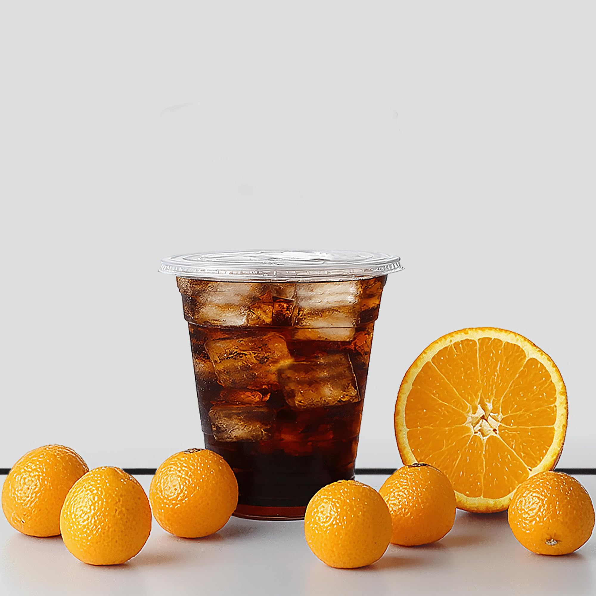 TashiBox plastic cups with lids [12 oz 100cups&100flat lids] Clear Crystal disposable plastic cups smoothie cups