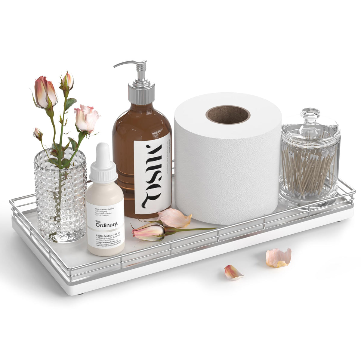 Focusonit Oak Bathroom Toilet Tank Tray, 13'' Wood Back Of Toilet Paper Basket Tank Topper Storage, Vanity Tray For Perfume Make