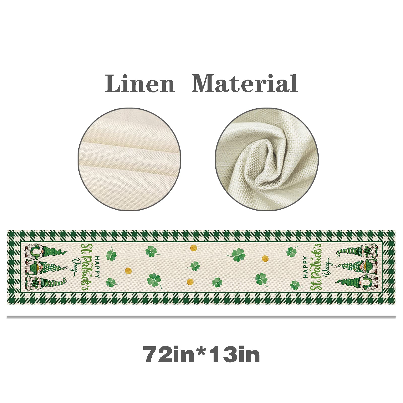 Yovoyoa Happy St Patricks Day Gnomes Table Runner 72 Inches Long, Green Shamrock Buffalo Plaid Table Runner, St Pats Lucky Clove