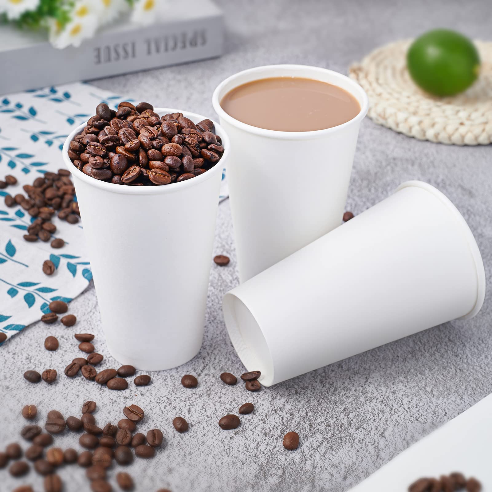 LITOPAK 210 Pack 16 oz Disposable Paper Coffee Cup  Hot/Cold Beverage Drinking Cups for Water  Paper Coffee Cups  White Paper Hot Coffee Cups  Suitable for Party  Picnic  Travel  and Events.
