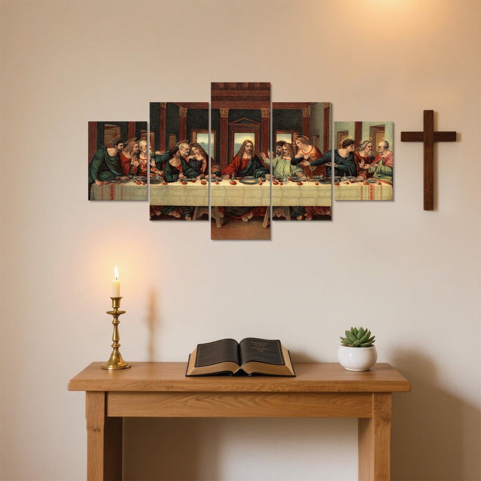 YOUHONG 5 Piece Last Supper Wall Decor Leonardo Da Vinci Wall Decor Religious Wall Decor Jesus Pictures for Wall Christian Wall Art for Dining Room Decor Ready to Hang (70''W x 40''H)