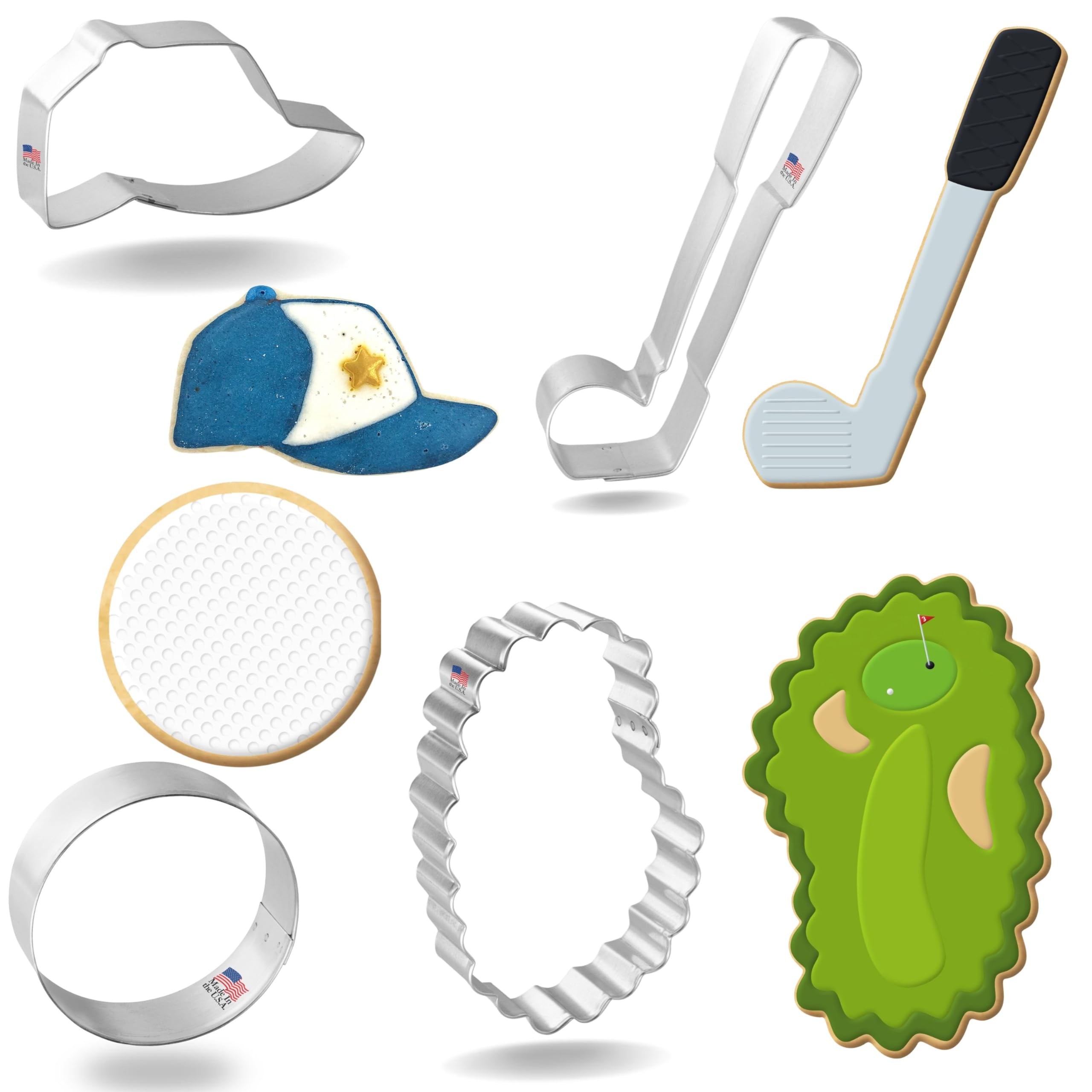 Foose Brand Golf Cookie Cutter 4 Pc Set - Golf Club, Round Ball, Golf Cap, Golf Green Cookie Cutters Hand Made In The Usa From T