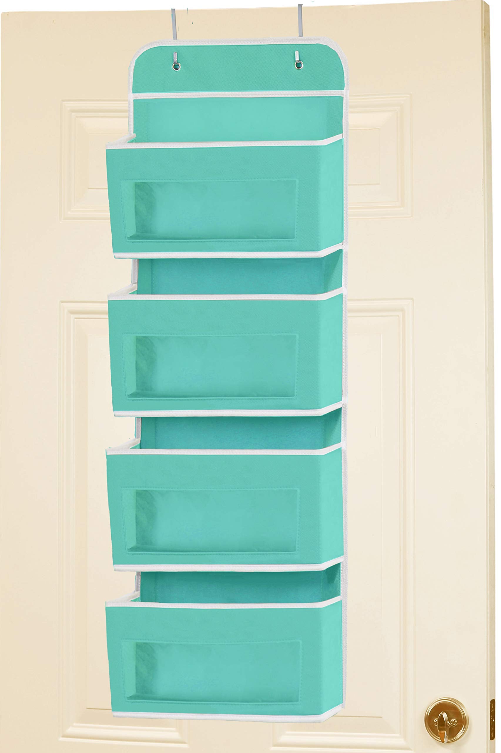 Simple Houseware Over Door/Wall Mount 4 Clear Window Pocket Organizer, Turquoise