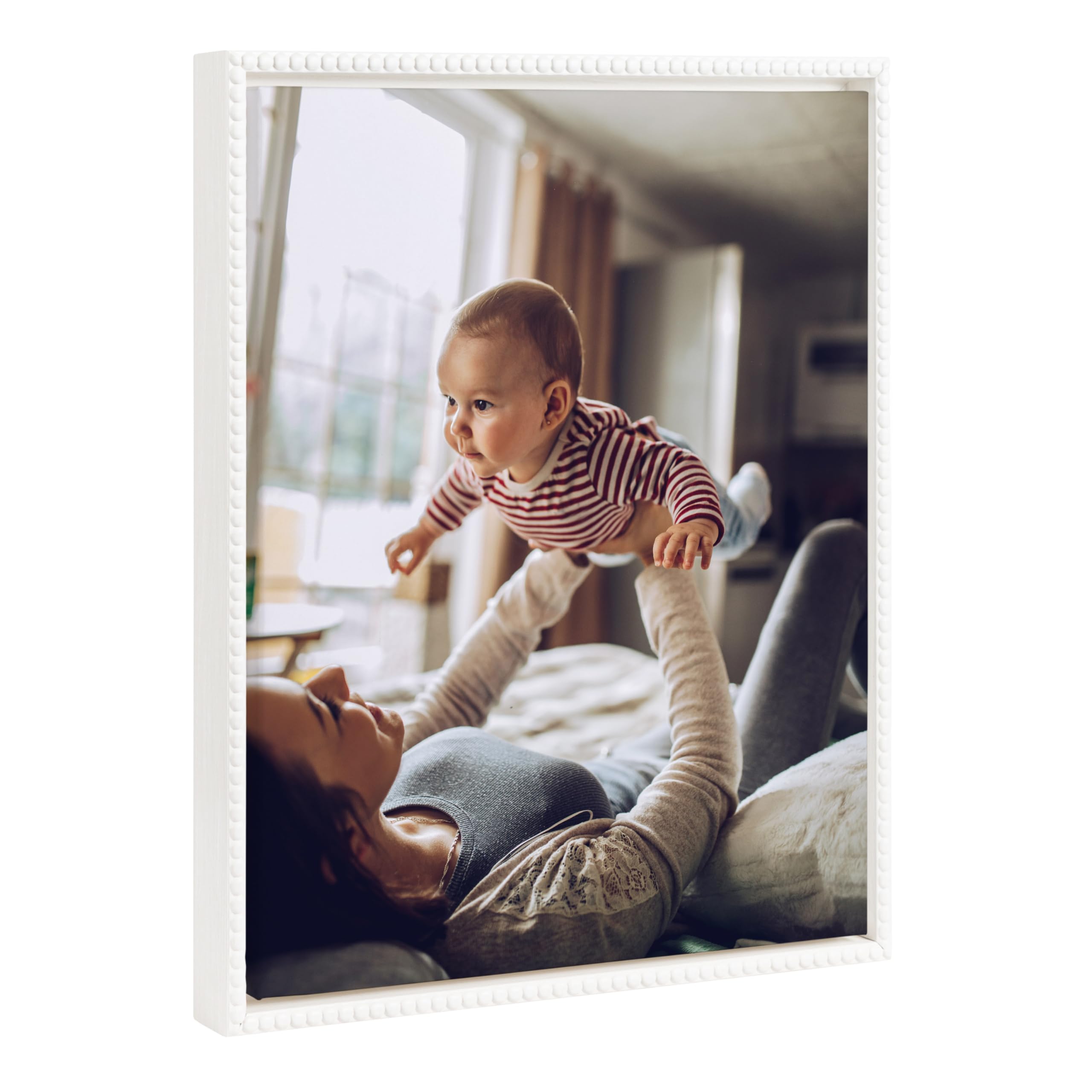 Kate And Laurel Sylvie Custom Printed Framed Canvas Wall Art, 16X20 White, Personal Canvas Print With Your Photos For Bedroom Or