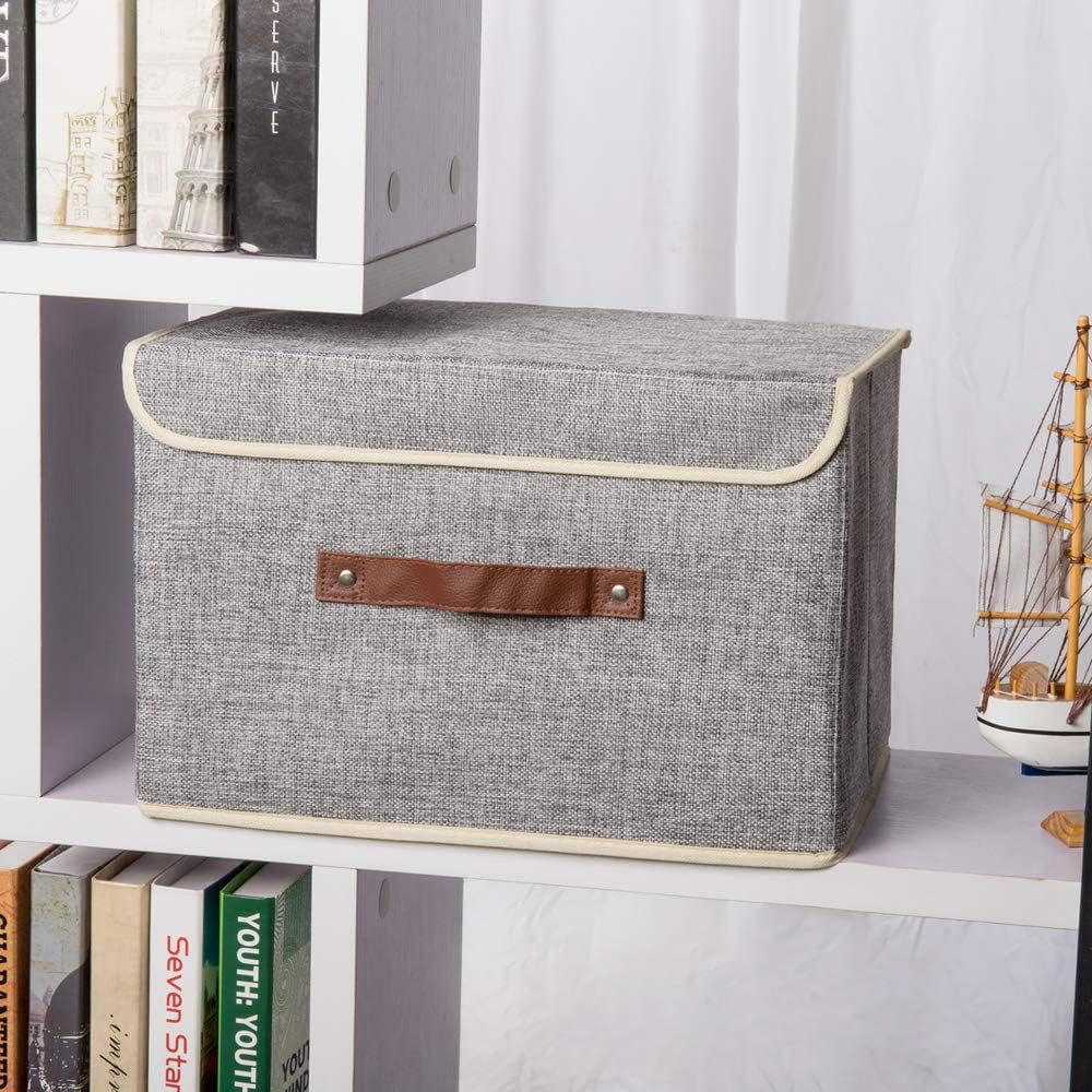 Kuber Industries Small Storage Box With Lid|Foldable Toys Storage Bin|Wardrobe Organizer For Clothes|Front Handle & Sturdy (Grey
