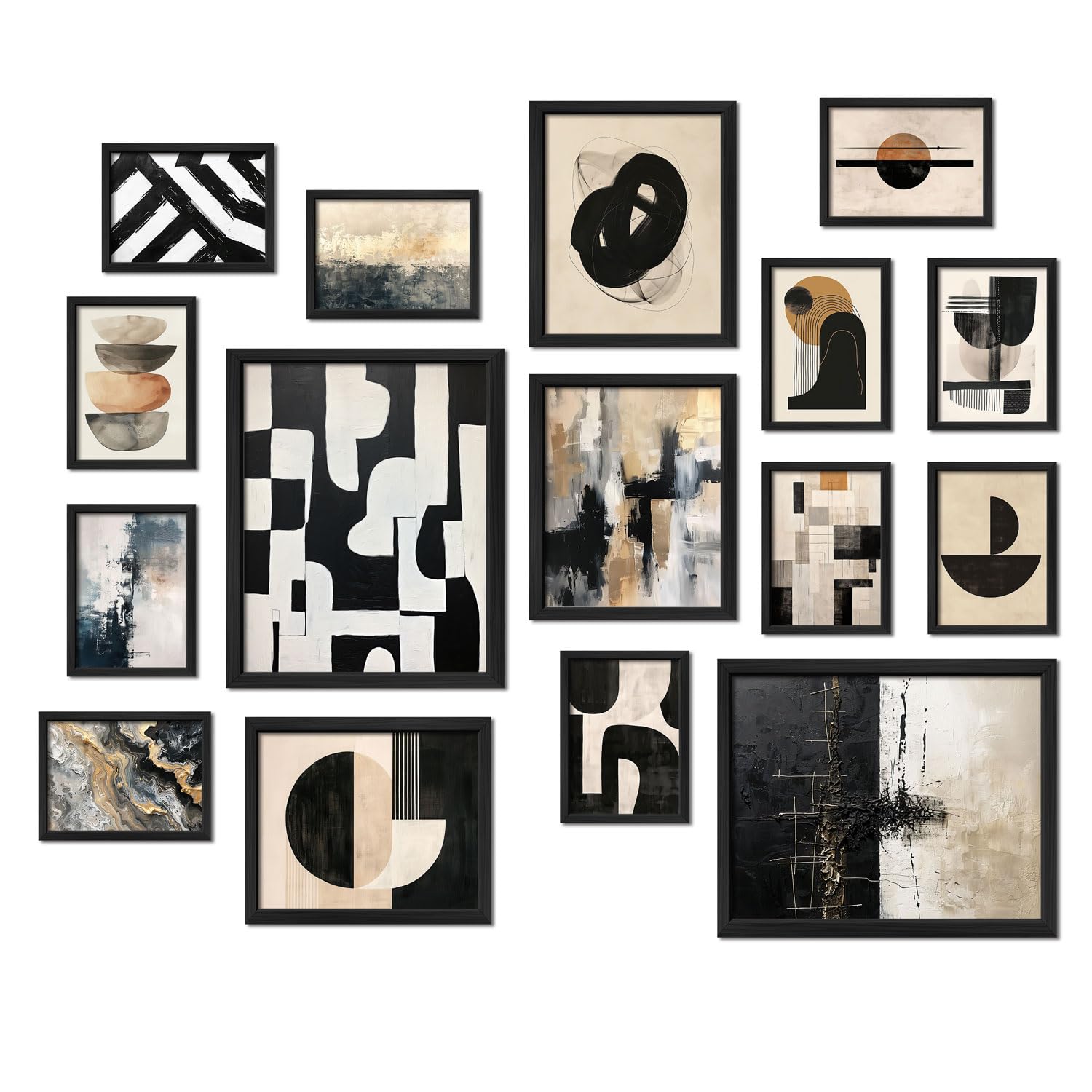 Anerza 16 Pcs Black And White Abstract Wall Art Decor, Minimalist Gallery Wall Prints For Bedroom, Boho Posters For Living Room 