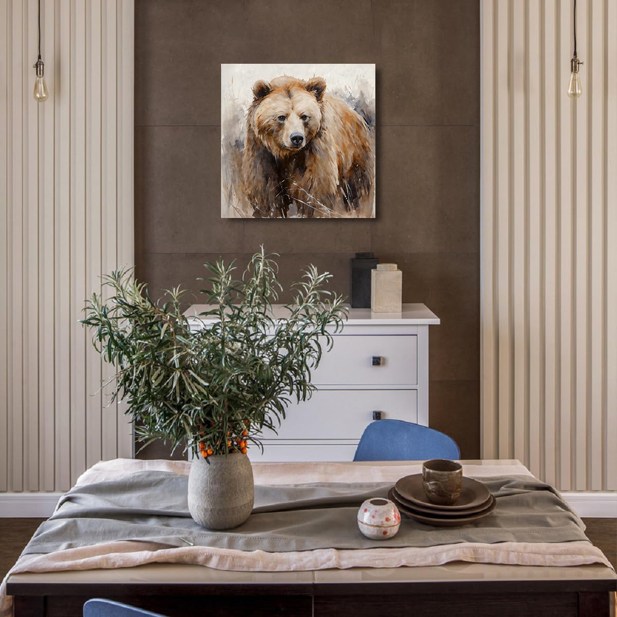 Forjoy Bear Art Wall Decor Rustic Woodland Bears Paintings Canvas Decor Animal Pictures Wall Art For Bedroom And Livingroom (24'