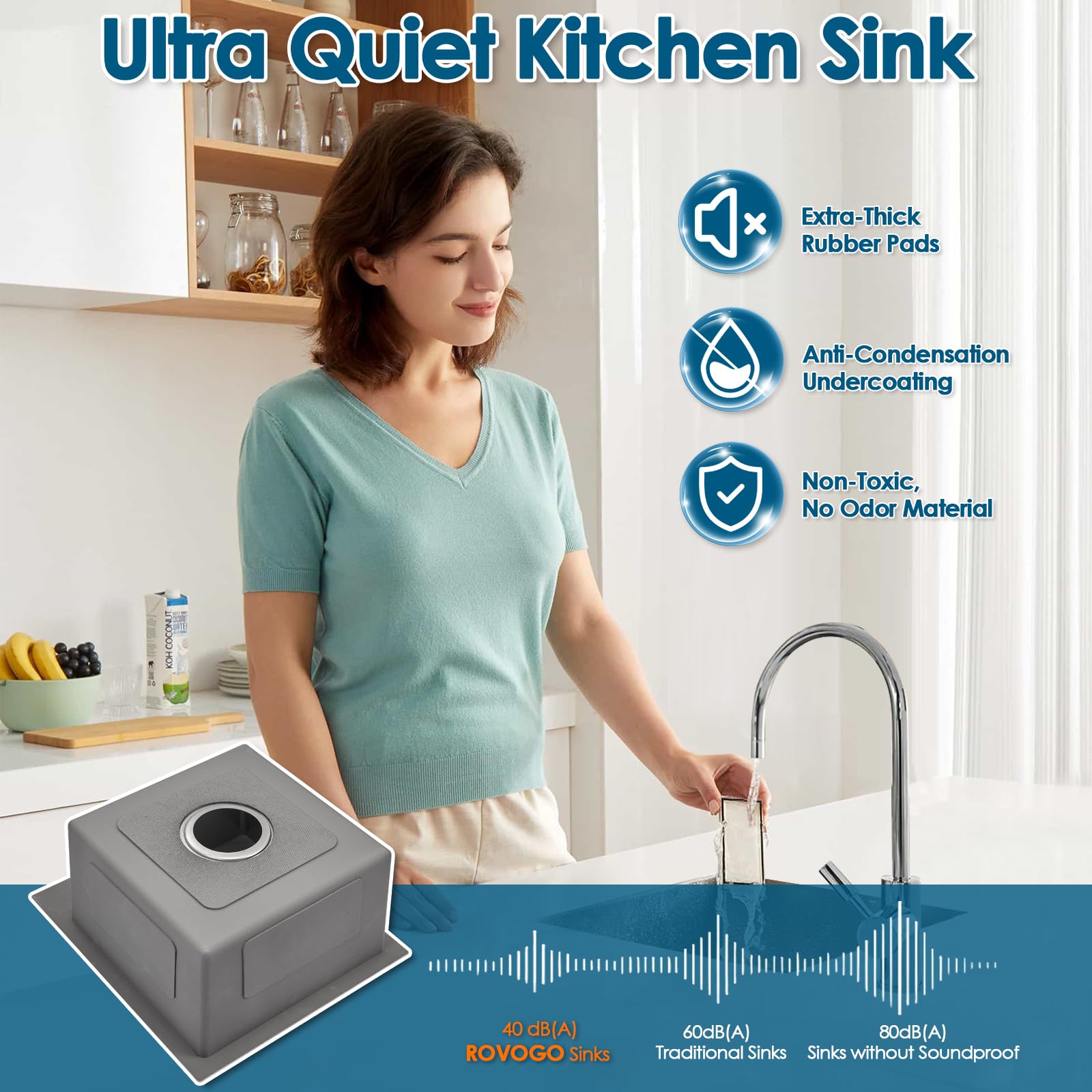 Rovogo 15X17X8 In. Drop In Bar Prep Sink 304 Stainless Steel, 1-Hole Single Bowl Kitchen Sink With Basket Strainer, Small Second