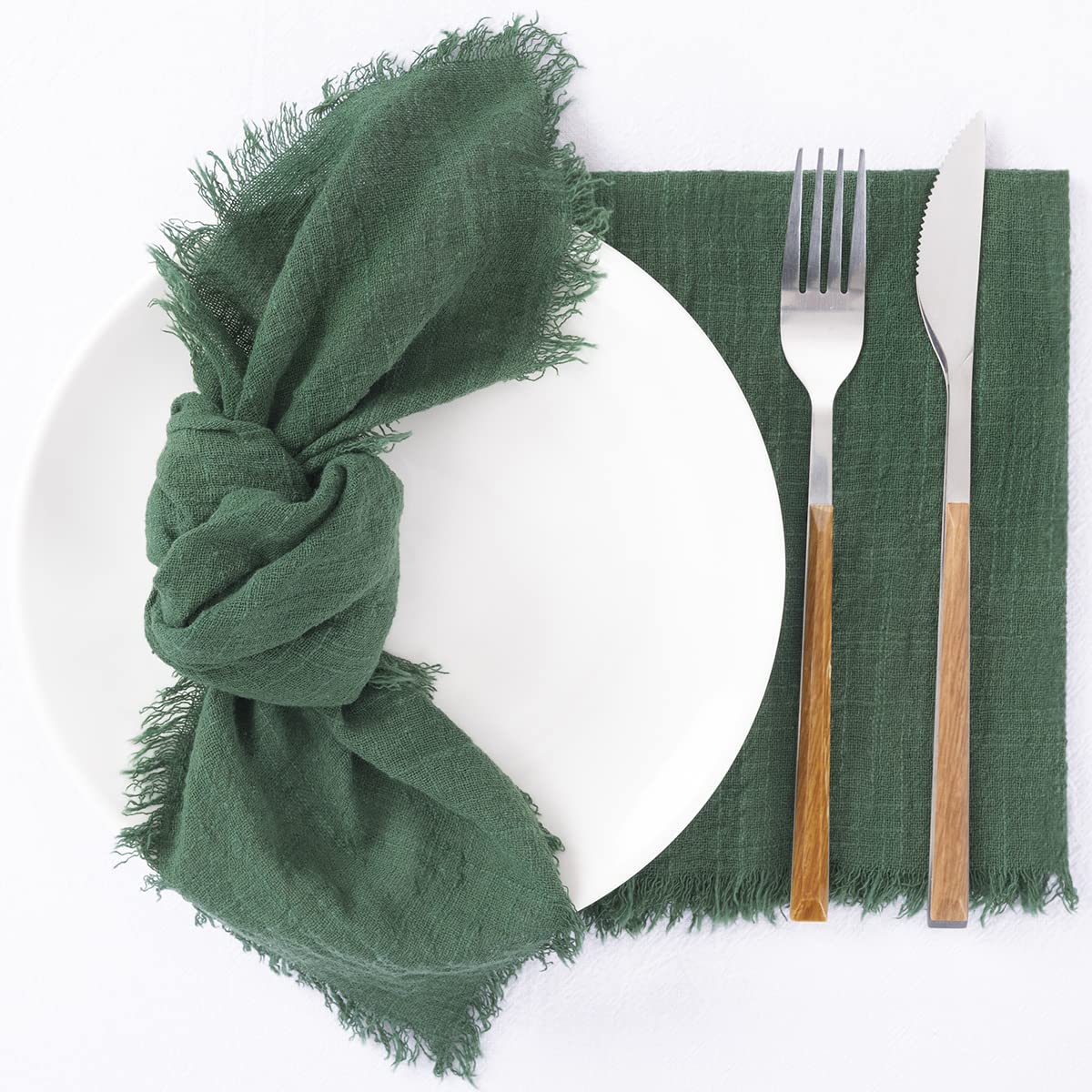Socomi Set Of 12 Linen Napkins Emerald Green Christmas Easter Spring Cloth Napkins Washable Cotton Dinner Napkins Fringe 17''X17