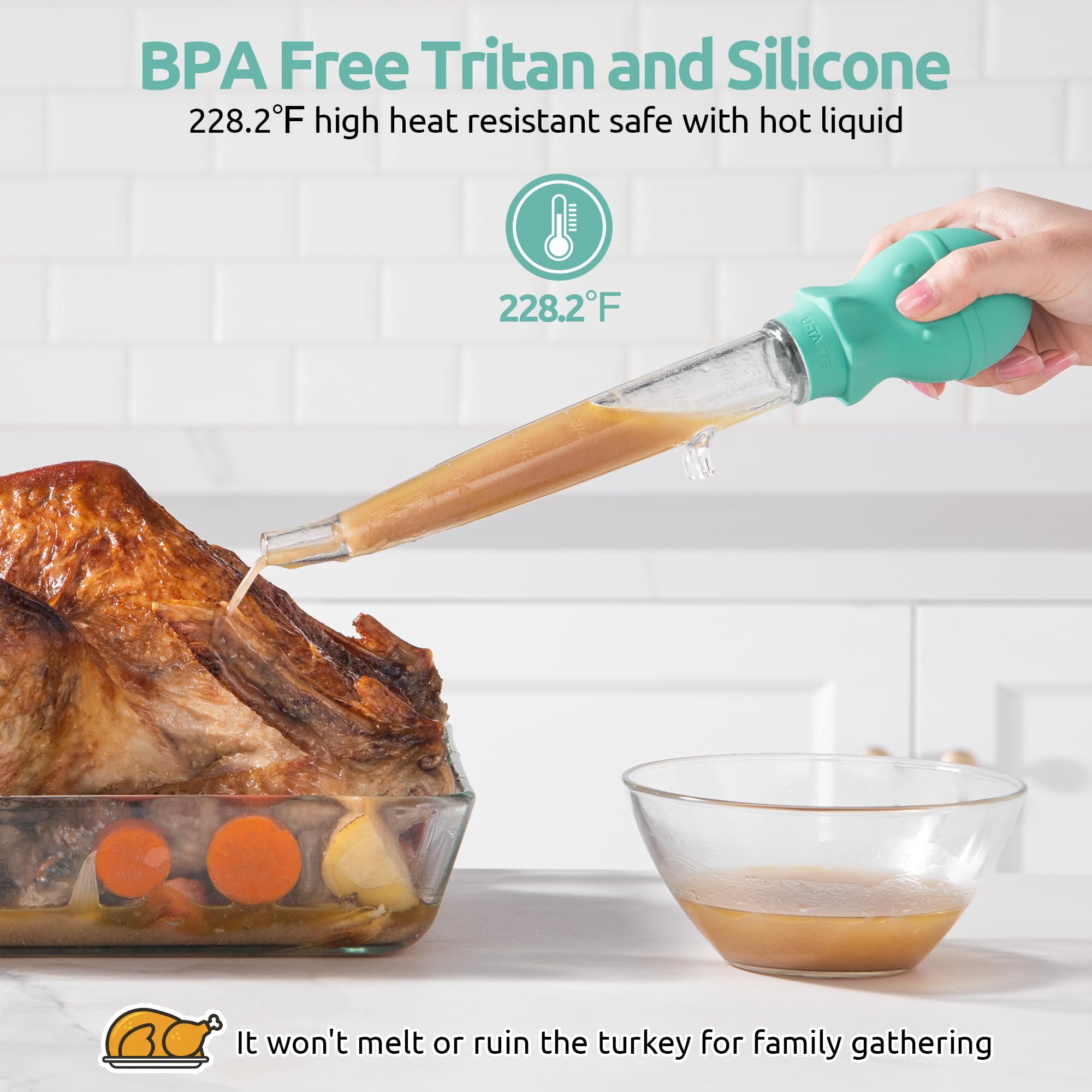 U-Taste 1.5Oz Angled Turkey Baster - 228.2? Heat Resistant Food Grade Tritan And Silicone Large Octopus Bulb Baster Set With Cle