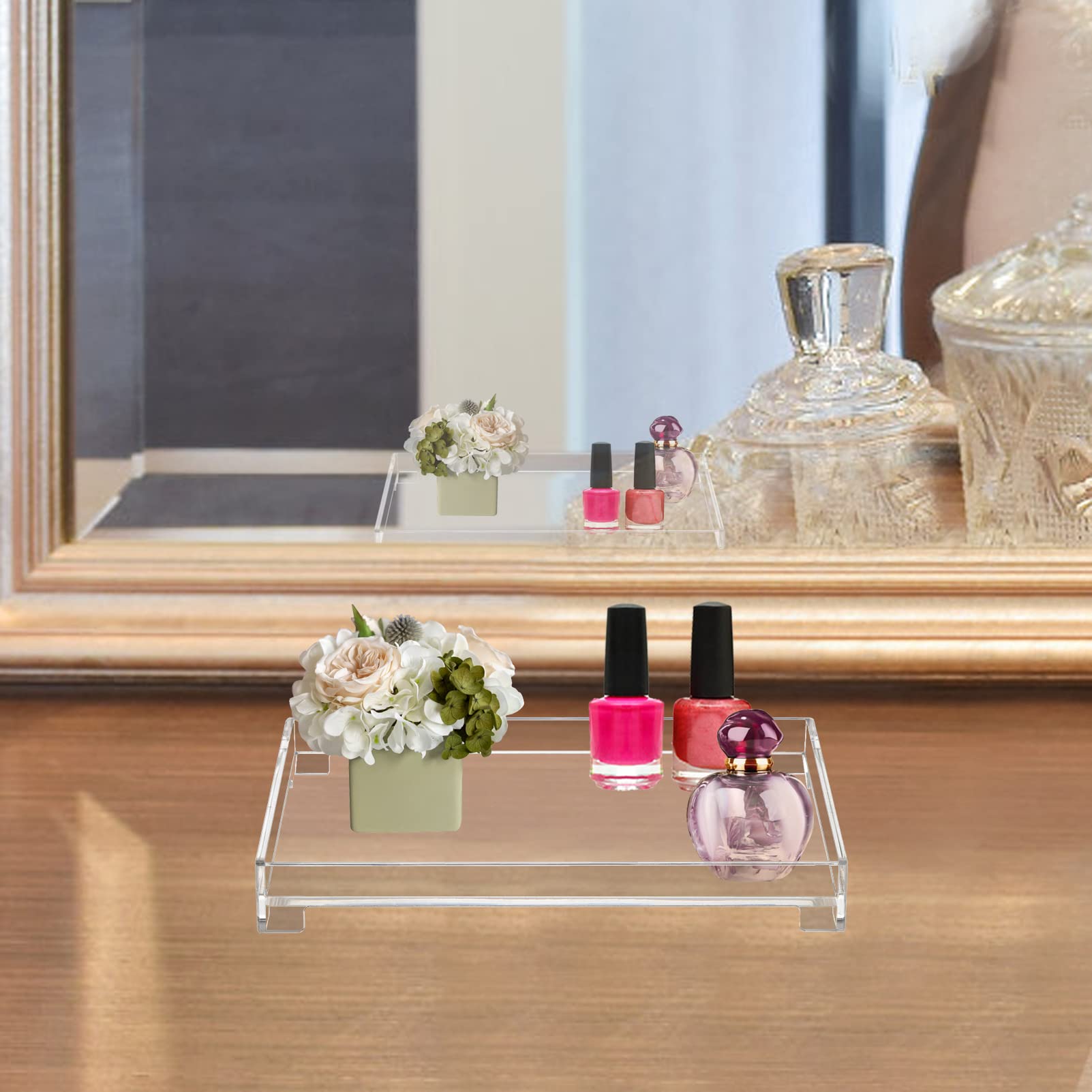 Delipply Vanity Bathroom Tray, Acrylic Rectangle Decorative Catchall Organizer Storage Tray (Medium-Clear)