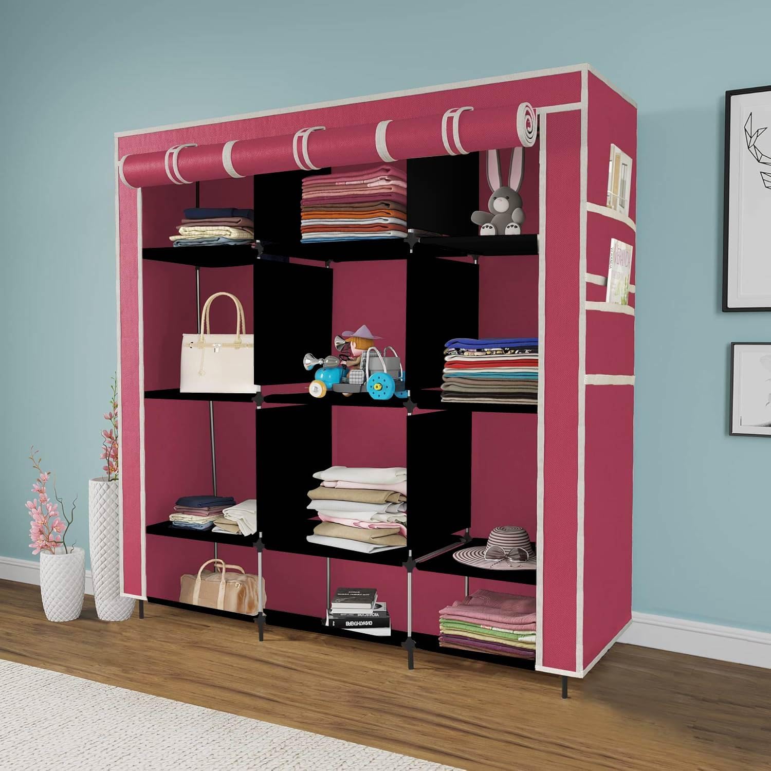 Maison & Cuisine 12 Layer Collapsible Portable Foldable Wardrobe Storage Organizer Shelves For Clothes Racks Fabric Almirah Non 