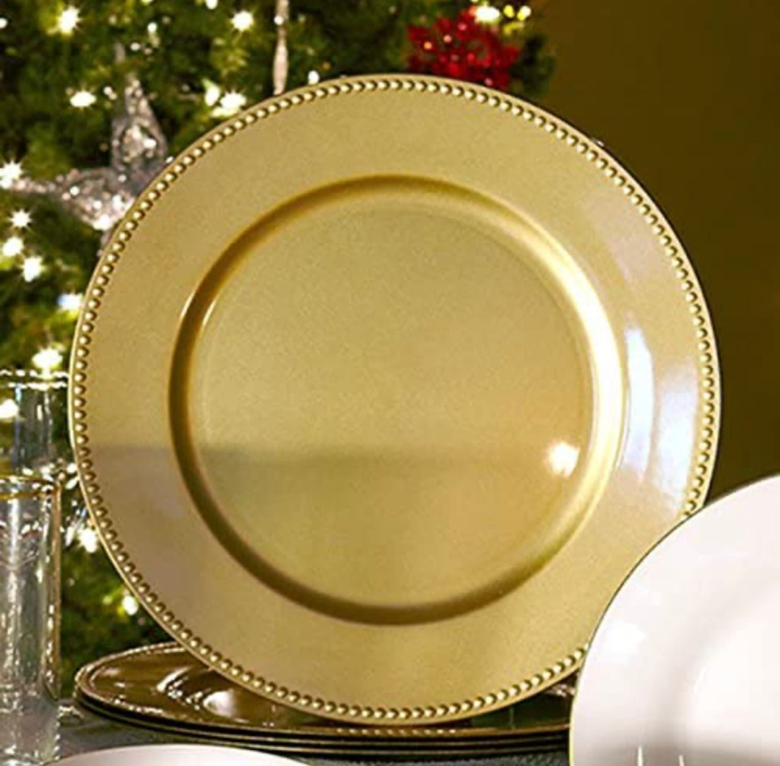 (Set of 6) 13 inch-Gold Charger Plates with Decorative Beaded Rim. The Perfect Finishing Touch for HolidaysTable Settings! Plat