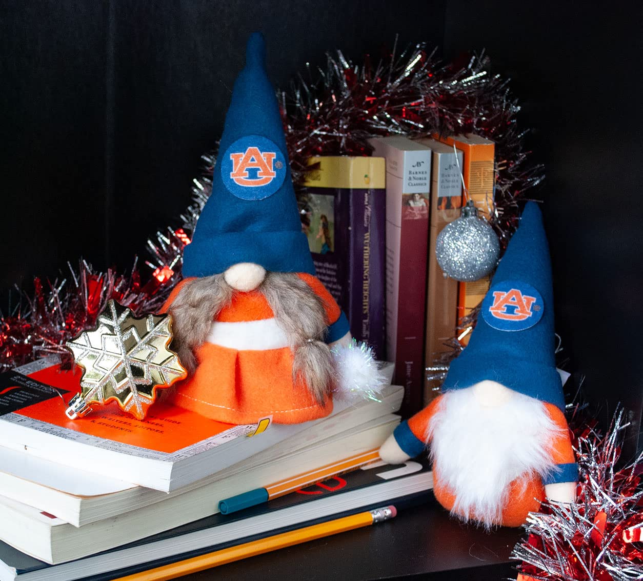 Auburn University Tigers Set of 2 Plush Gnome Christmas Tree Ornaments by Hannas Handiworks - Fan/Cheerleader Holiday/Dorm Decor