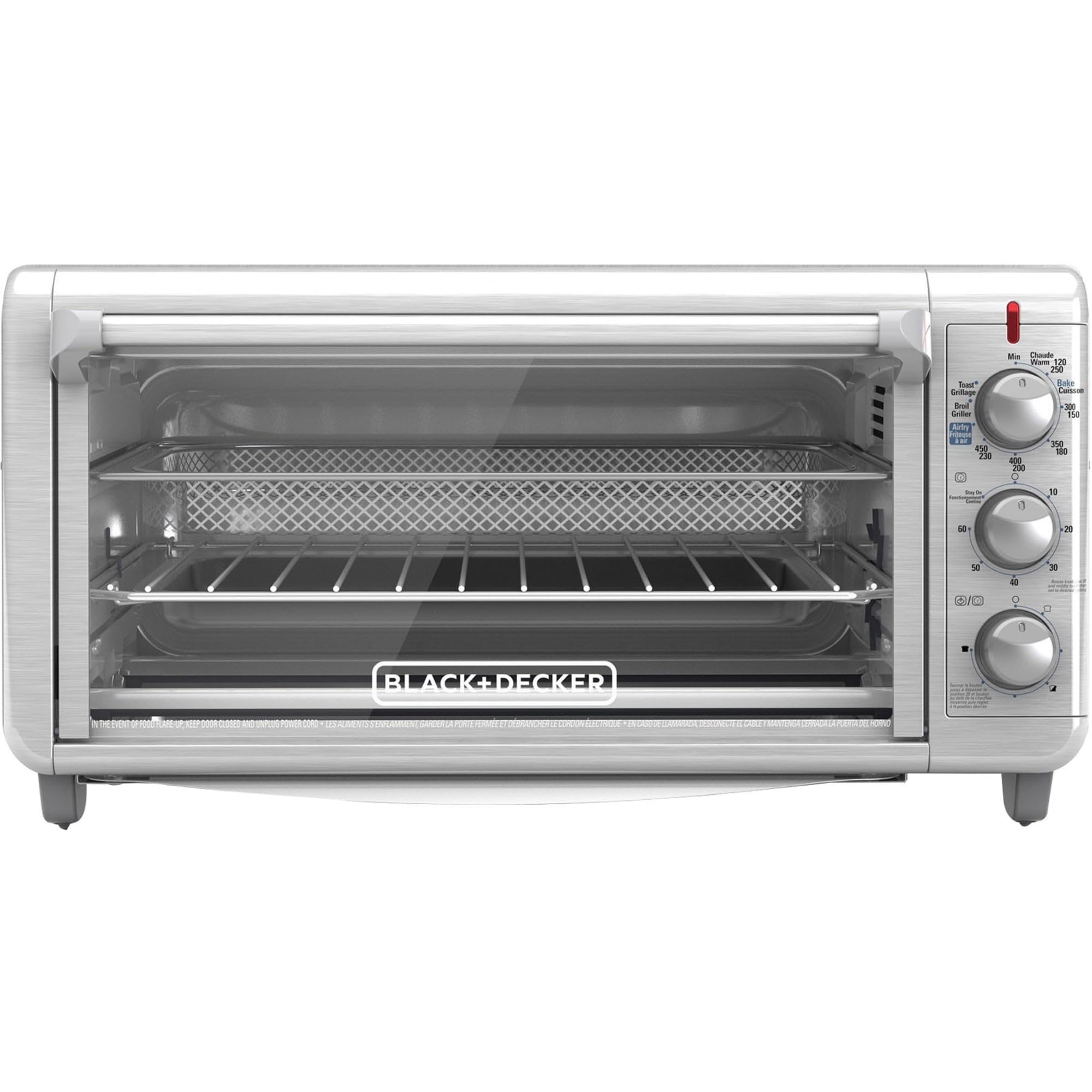 Black+Decker Crisp 'N Bake Air Fry Toaster Oven, 8-Slice, 5 Cooking Functions, 60 Minute Timer, Stainless Steel