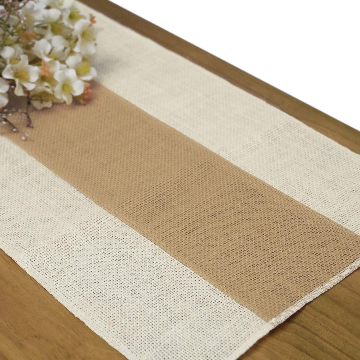 Letjolt Burlap Table Runner Farmhouse Table Runner Jute Table Runner Rustic Table Decor Jute Woven Fabric, Light Colour Edge 12X