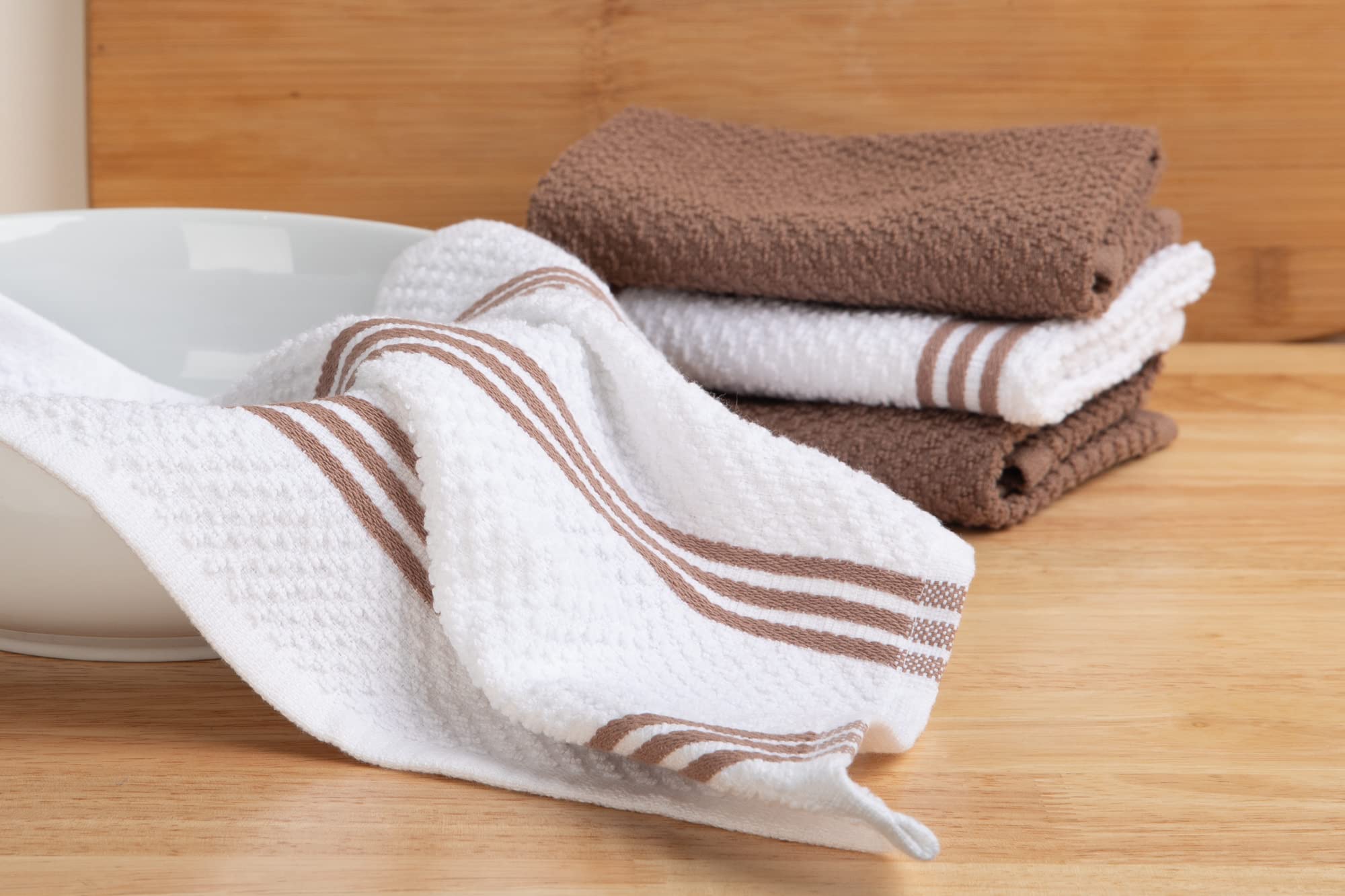 Kitchen Towels Dishcloths 100% Cotton  Set of 8  Brown and White Dish Cloth Towels  Tea Towels  Reusable and Absorbent Cleaning Cloths  Oeko-Tex Cotton  12 in x 12 in