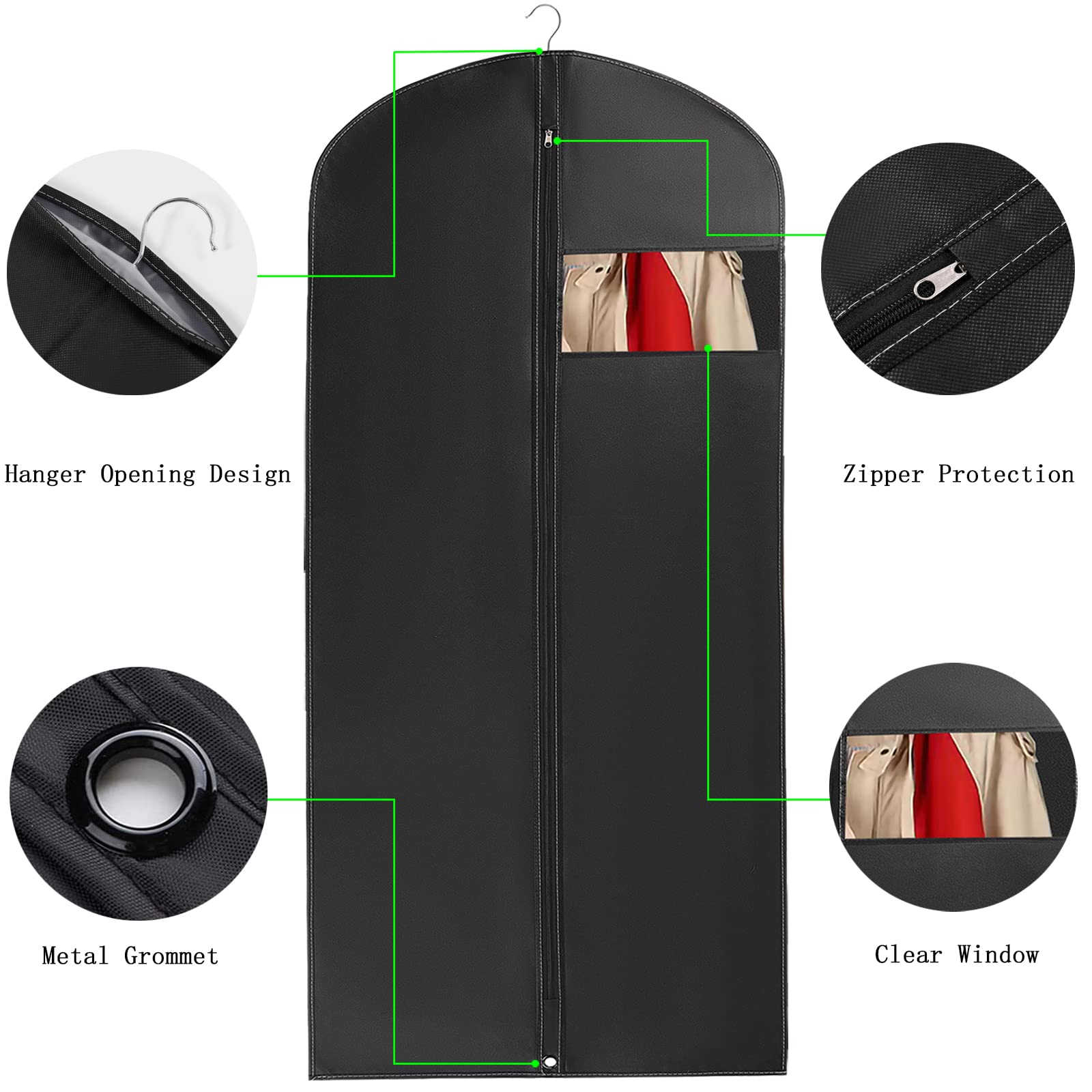 50??Garment Bags for Hanging Clothes (Set of 3) Suit Bags for Closet Storage Suit Cover Bags for Men woman Coat Sweater Dancewear Dress protector bag (Black  50?? ? 24??)
