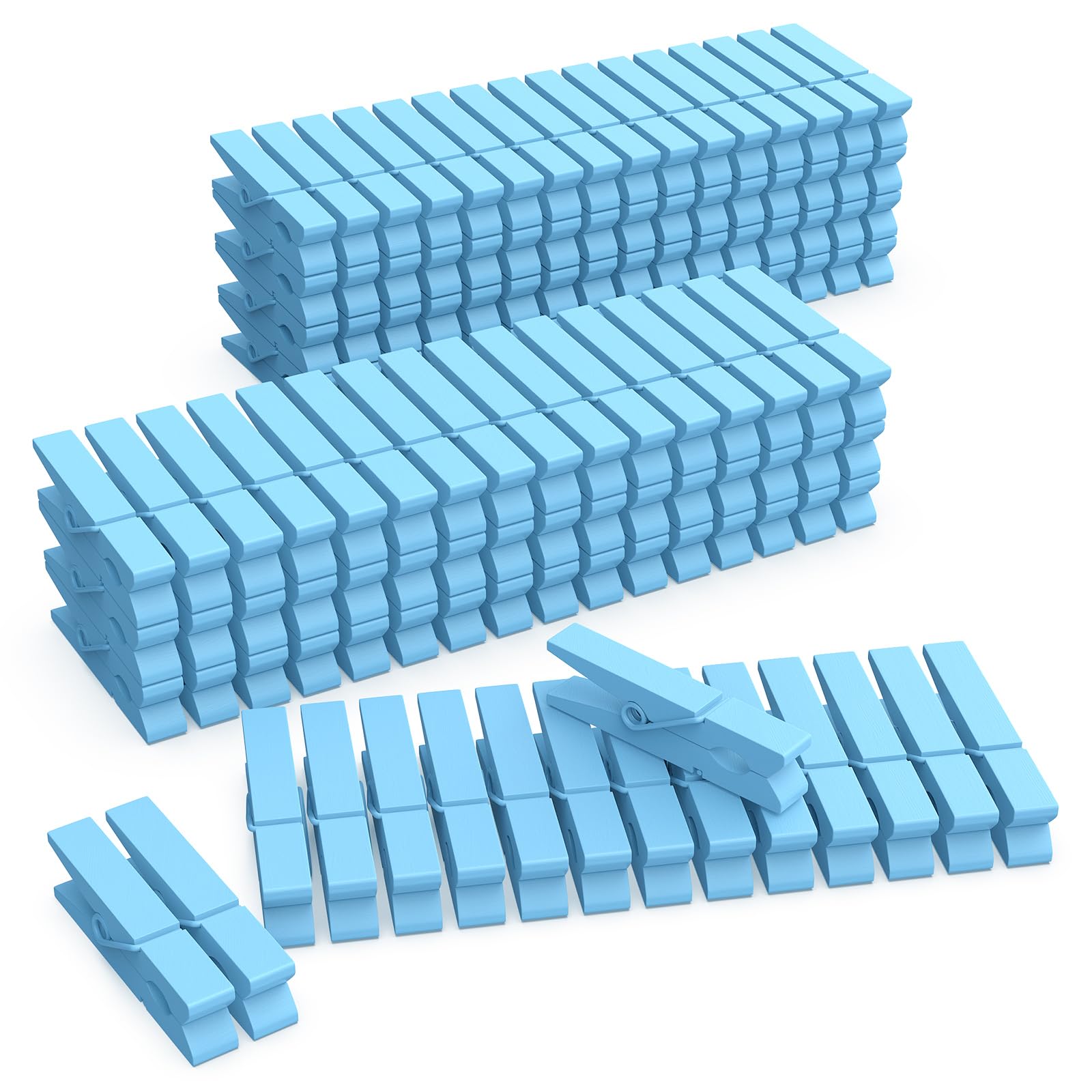 (Pack Of 128) Mini Wooden Colored Clothespins Light Blue