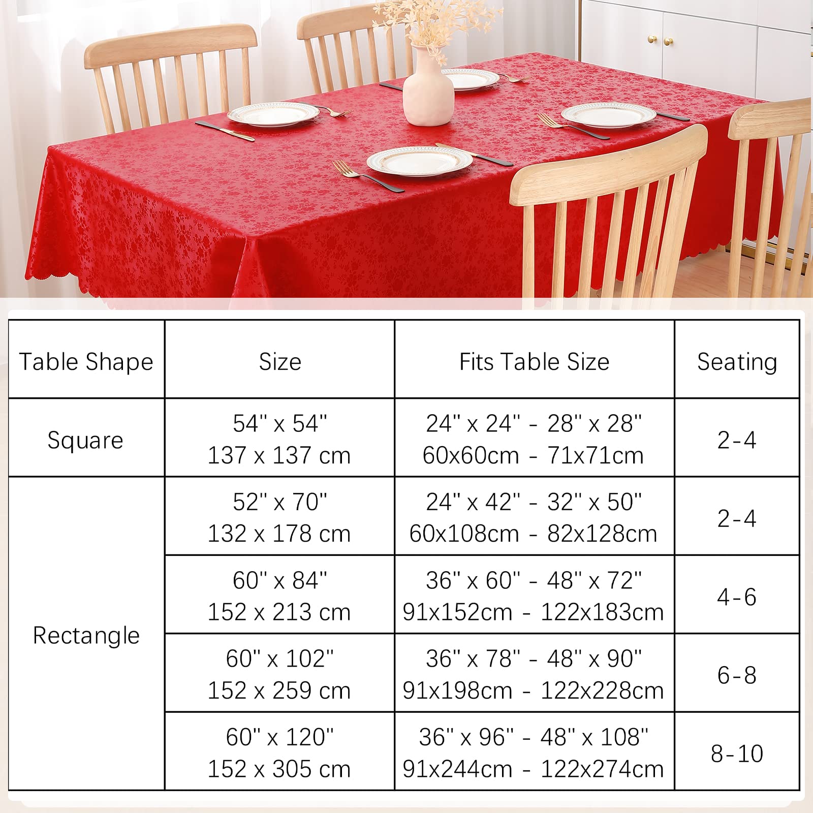 Smiry Square Table Cloth, Waterproof Heavy Duty Vinyl Tablecloths, Wipeable Washable Table Cover For Kitchen And Dining Room (Re