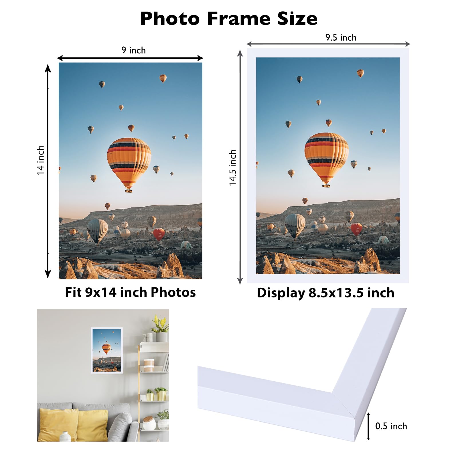 JCJMY 9x14 Picture Frame White for Wall Hanging, Wall Mounting Horizontally or Vertically, 9 x 14 Wall Gallery Poster Photo Fram