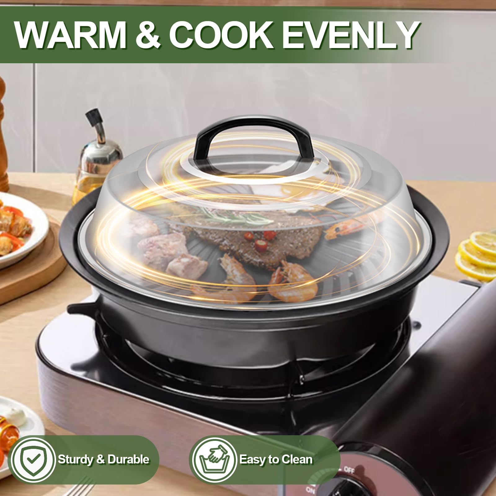 Cheese Melting Dome Set Of 2-12 Inch Round Basting Cover - Stainless Steel - Metal Steam Cover - Griddle Accessories For Flat To