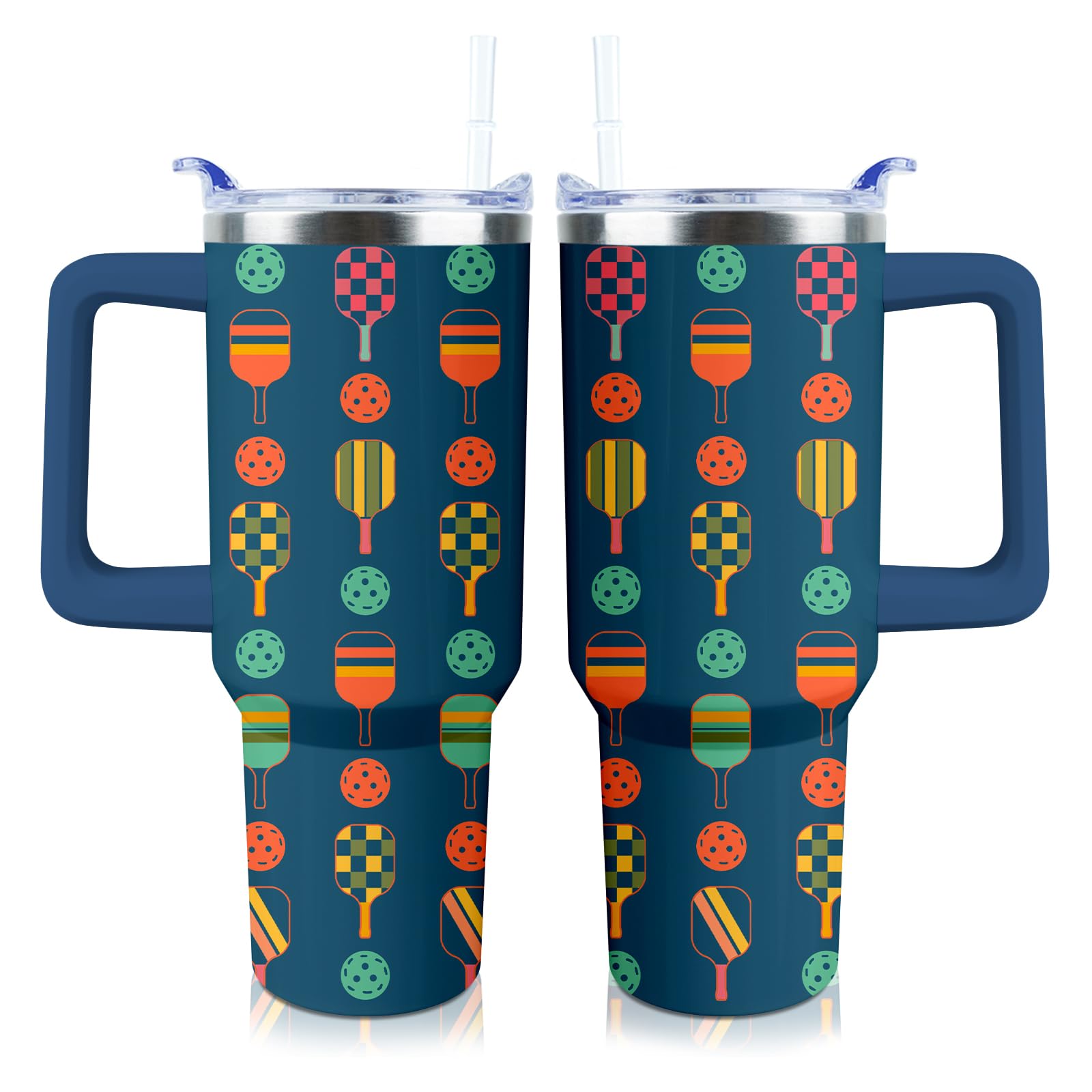 PERRIFIC Pickleball Mug 40 oz Tumbler with Handle Straw Lid Leak Proof