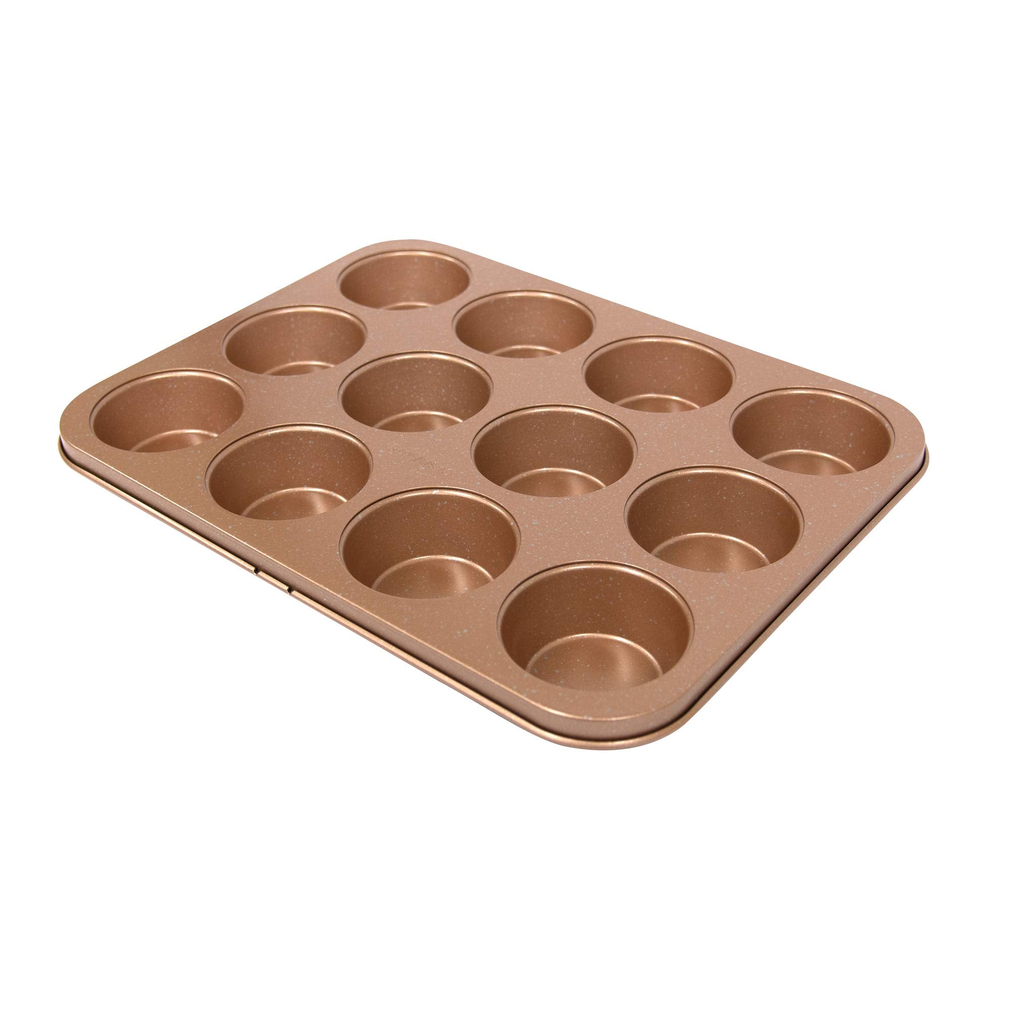 casaWare Ceramic Coated NonStick 12 Cup Muffin Pan (Granite) (Rose Gold Granite)