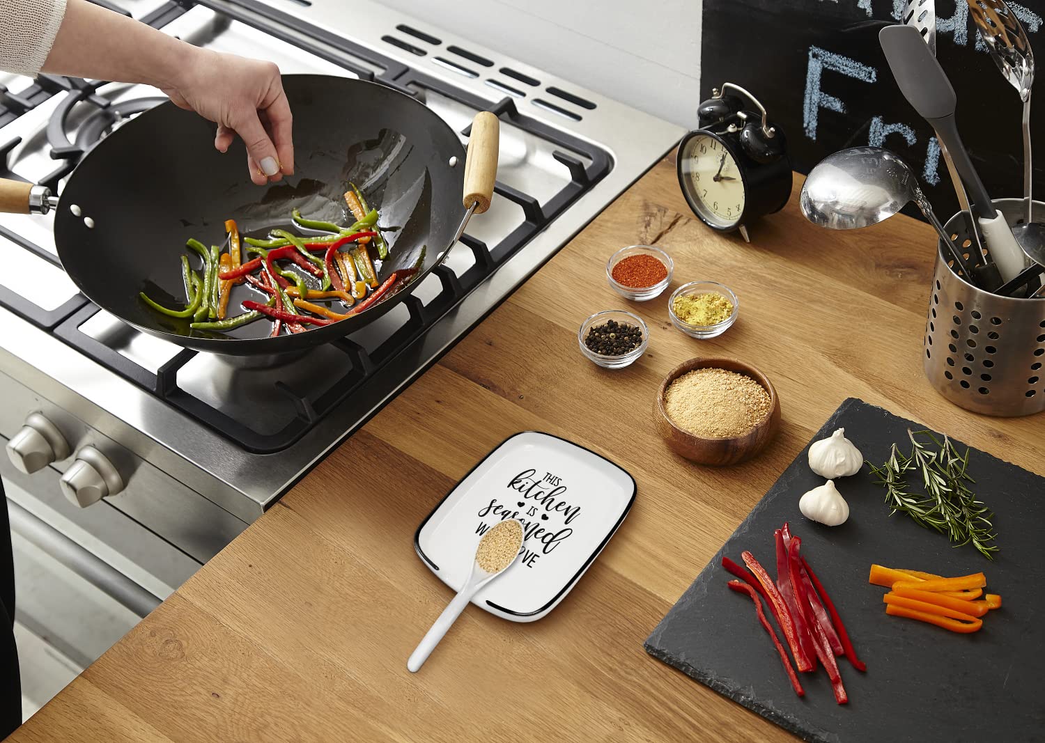 KBWUZ Ceramic Spoon Rest for Kitchens Stove Top Counter, Funny This Kitchen is Seasoned with Love White Spoon Holders for Chef,