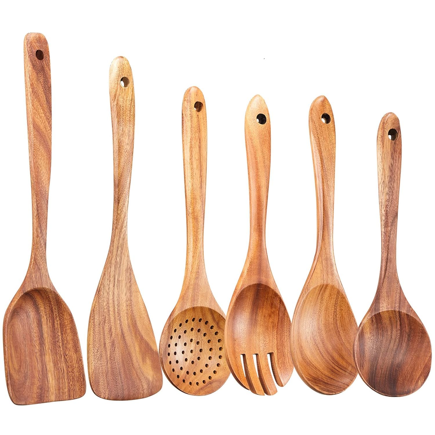 Bestellen Handmade Wooden NonStick Serving And Cooking Spoon Kitchen Tools Utensil, Set Of 9 6 Spoon 1 Masher And 1 Silicone Sp