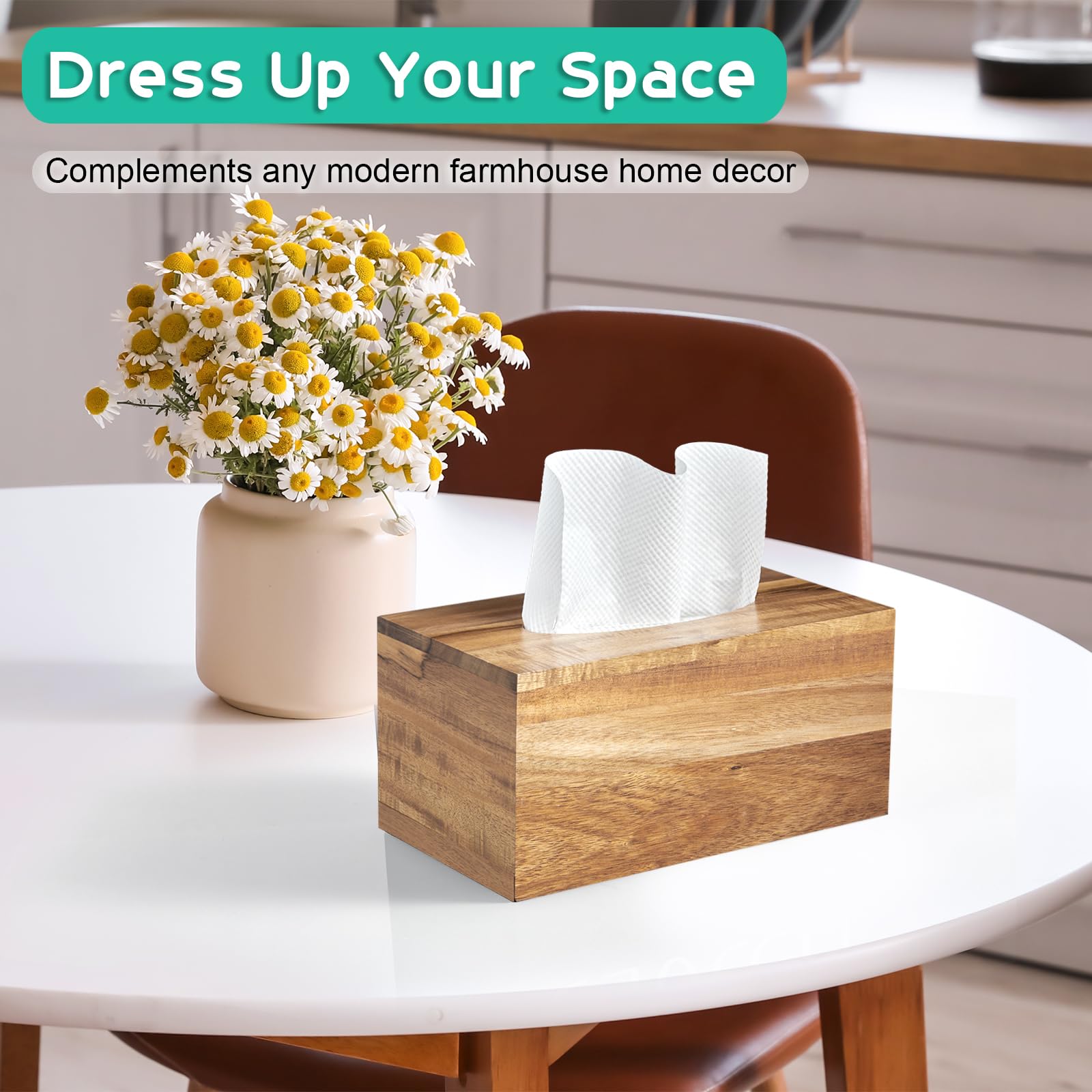 Alelion Rectangular Tissue Box Cover - Acacia Wood Rectangle Tissue Box Holder For Tabletop Night Stands Bathroom Office - Decor