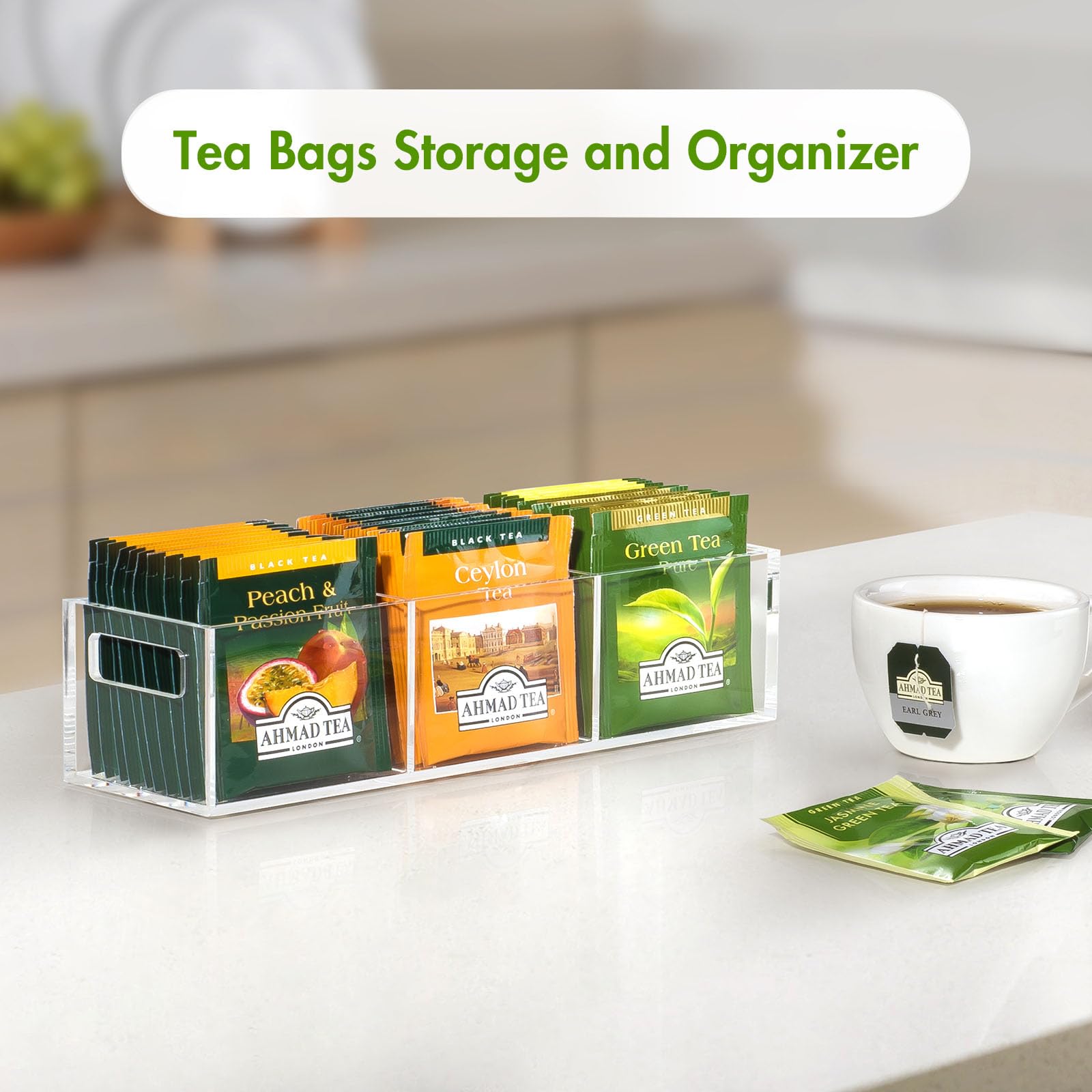 Beygorm Tea Bag Organizer For Tea Bags, Small Acrylic Teabag Holder Organizer, Clear Tea Caddy For Tea Bags Organizer, Tea Bag S