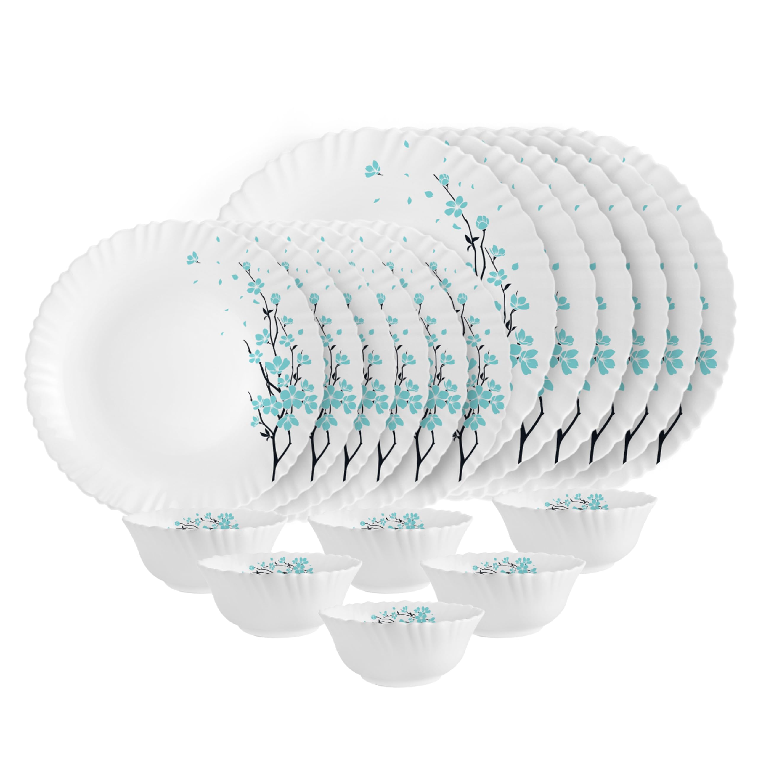 Cello Opalware Dazzle Series Blossom Dinner Set | Microwave & Dishwasher Safe | Light-Weight & Thermal Resistant | Crockery Set 