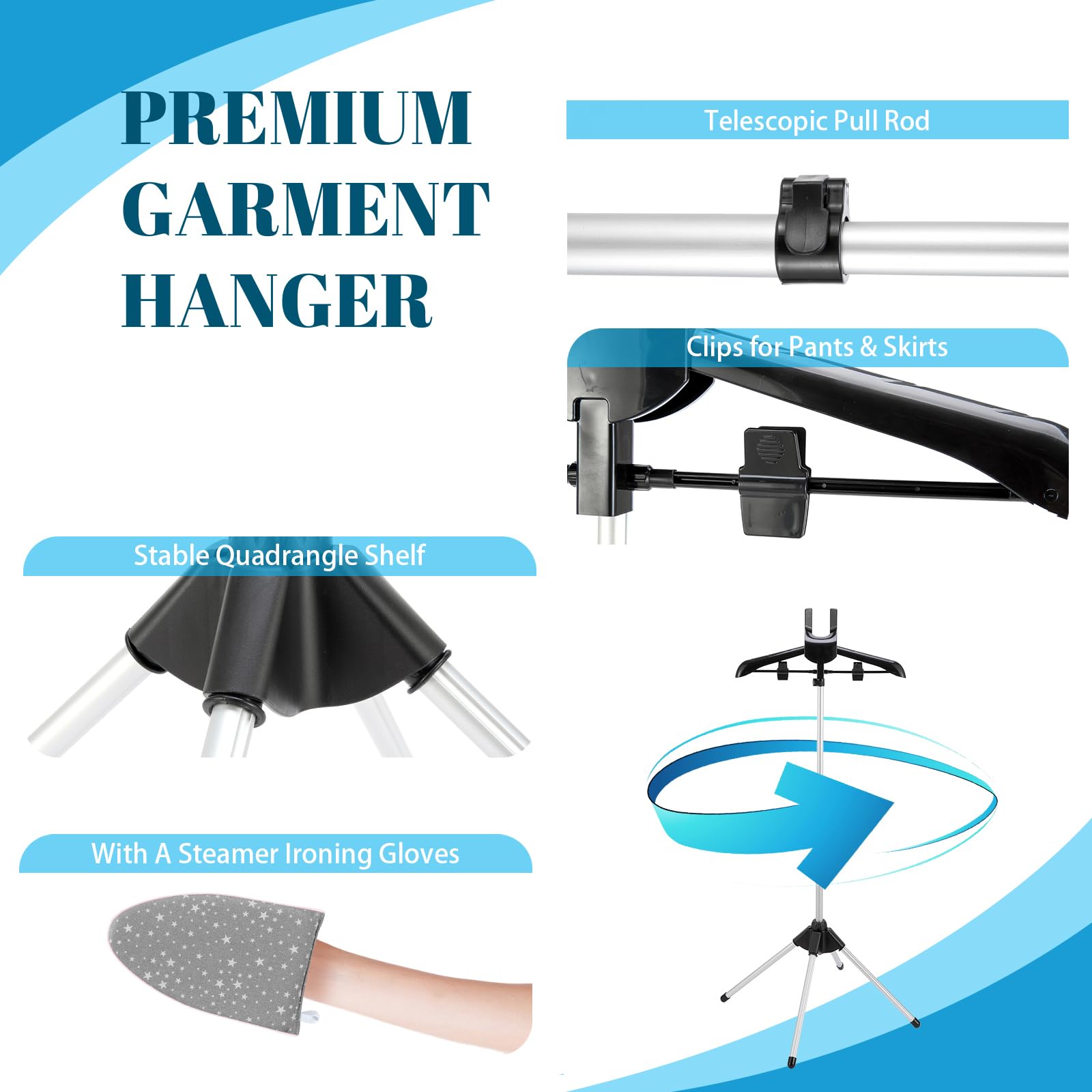 Cinpiuk Garment Steamer Rack & Garment Steamer Ironing Glove For Steaming Clothes, Adjustable Garment Hanger Standing Handled Mi