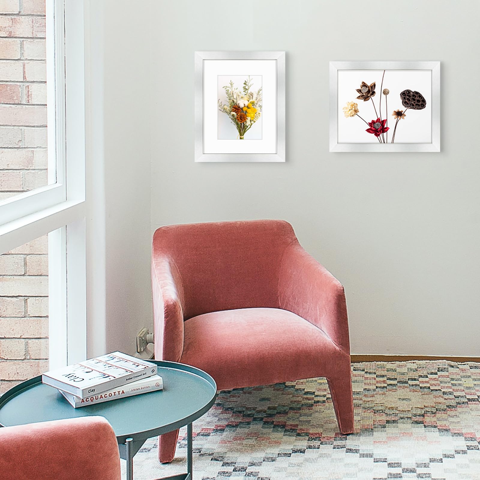 Golden State Art, 8x10 Picture Frame with Mat for 5x7 Photo - High Definition Glass Wall Mounting or Tabletop Display (Silver, 1